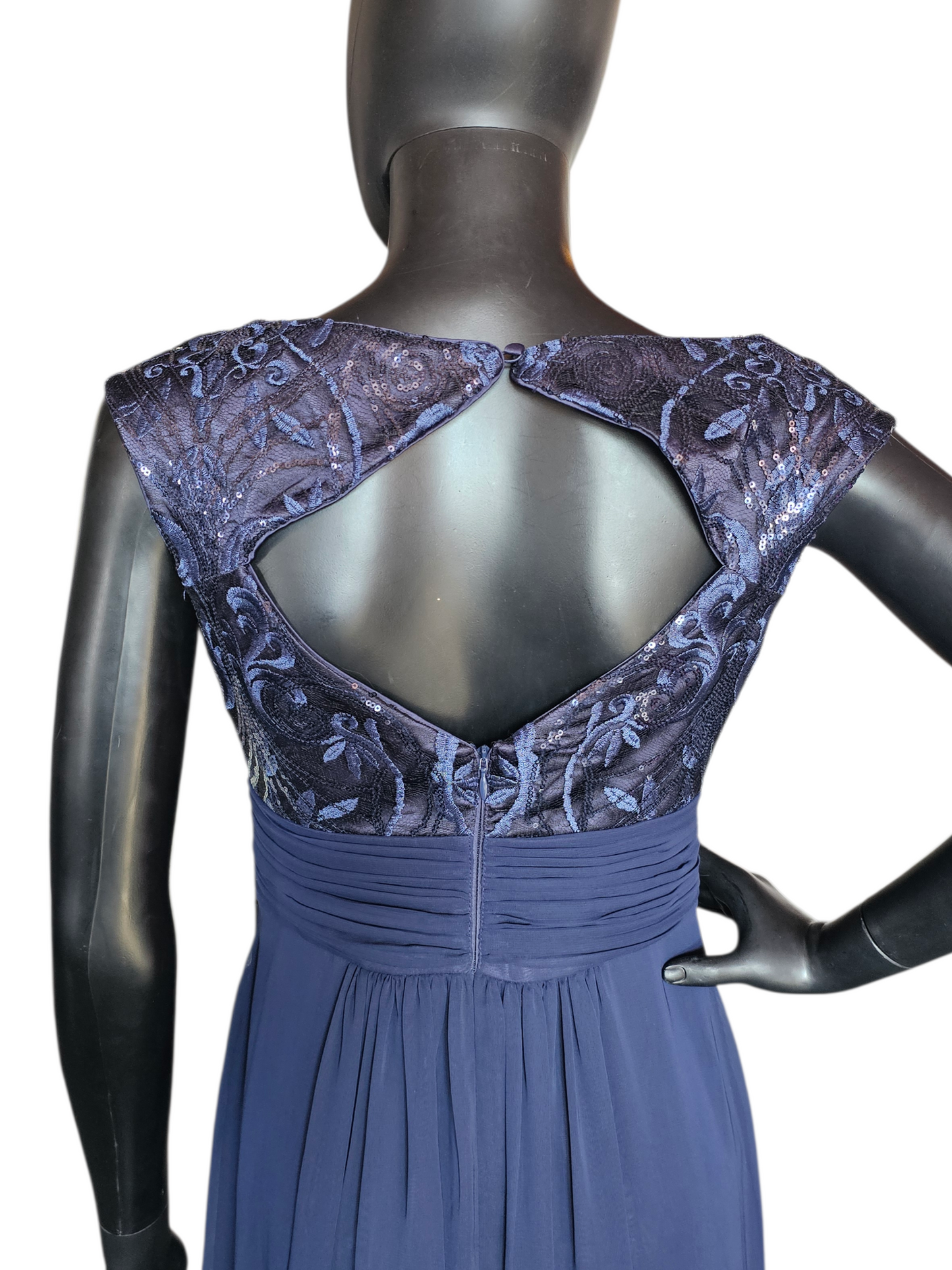 Navy High Neck Embroidered Maxi Formal Dress - Eliza J NWT