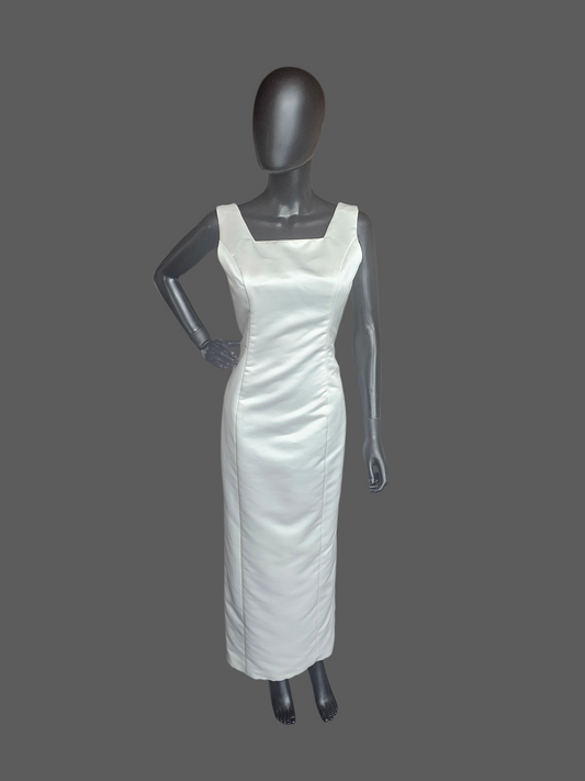 Vintage White Square Neck Detached Rose Train Wedding Gown - Galina