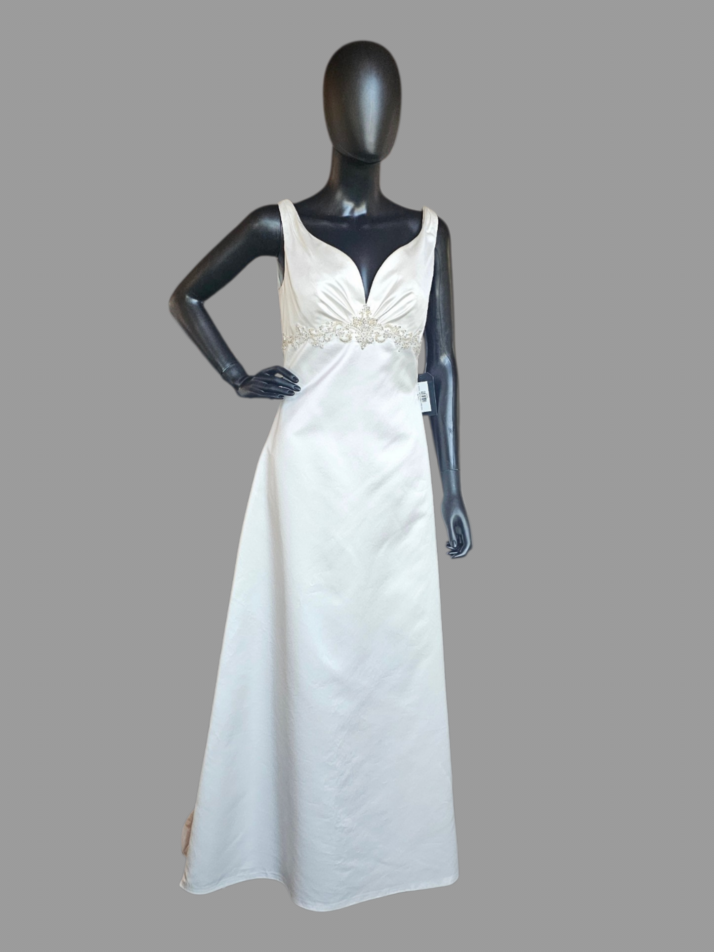 Ivory Simple Satin V-Neck Sheath Open Back Applica Detail Wedding Dress- Destiny