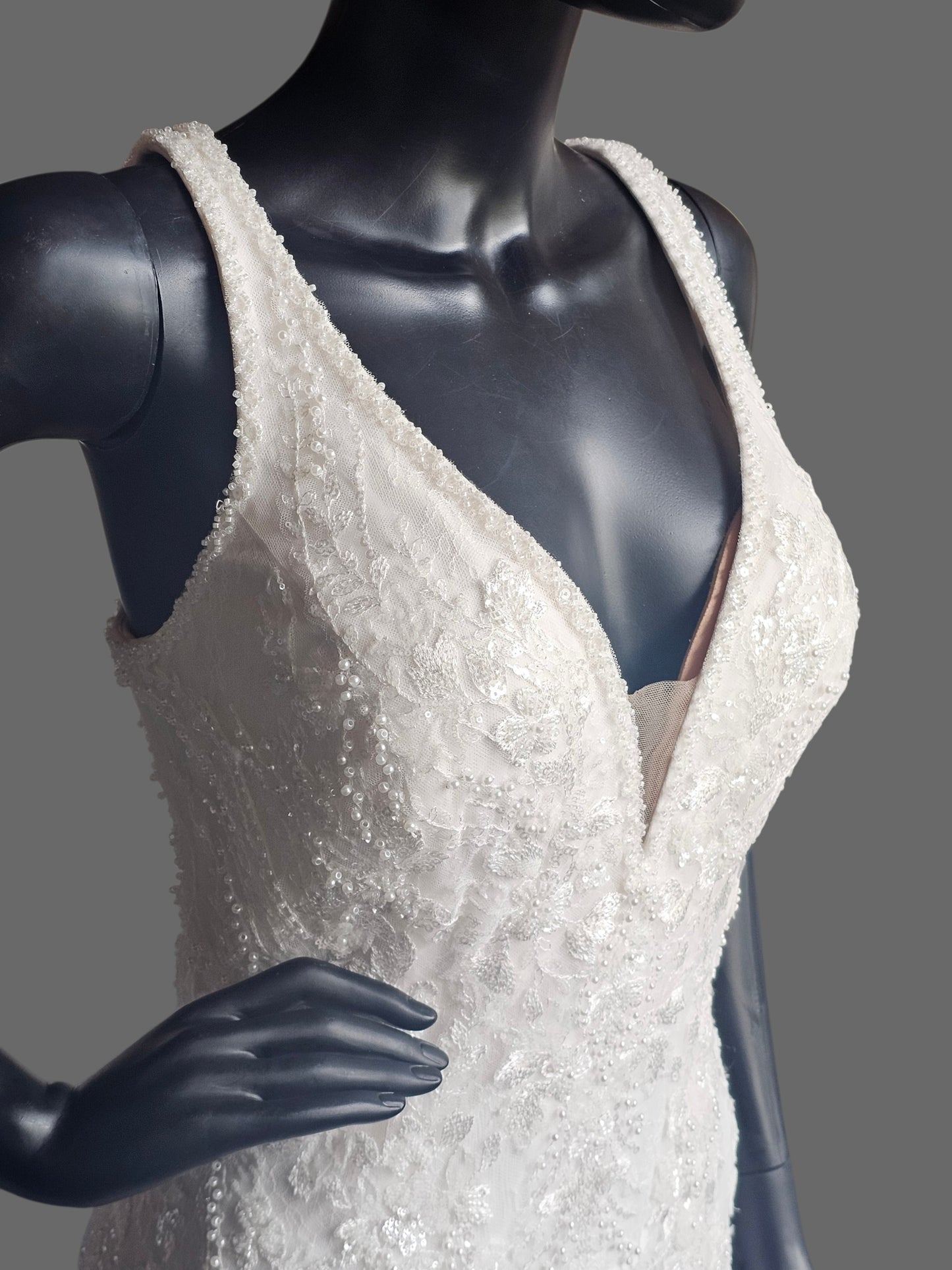 Lace/Pearl V-Neck Fitted Wedding Gown - Maggie Sottero