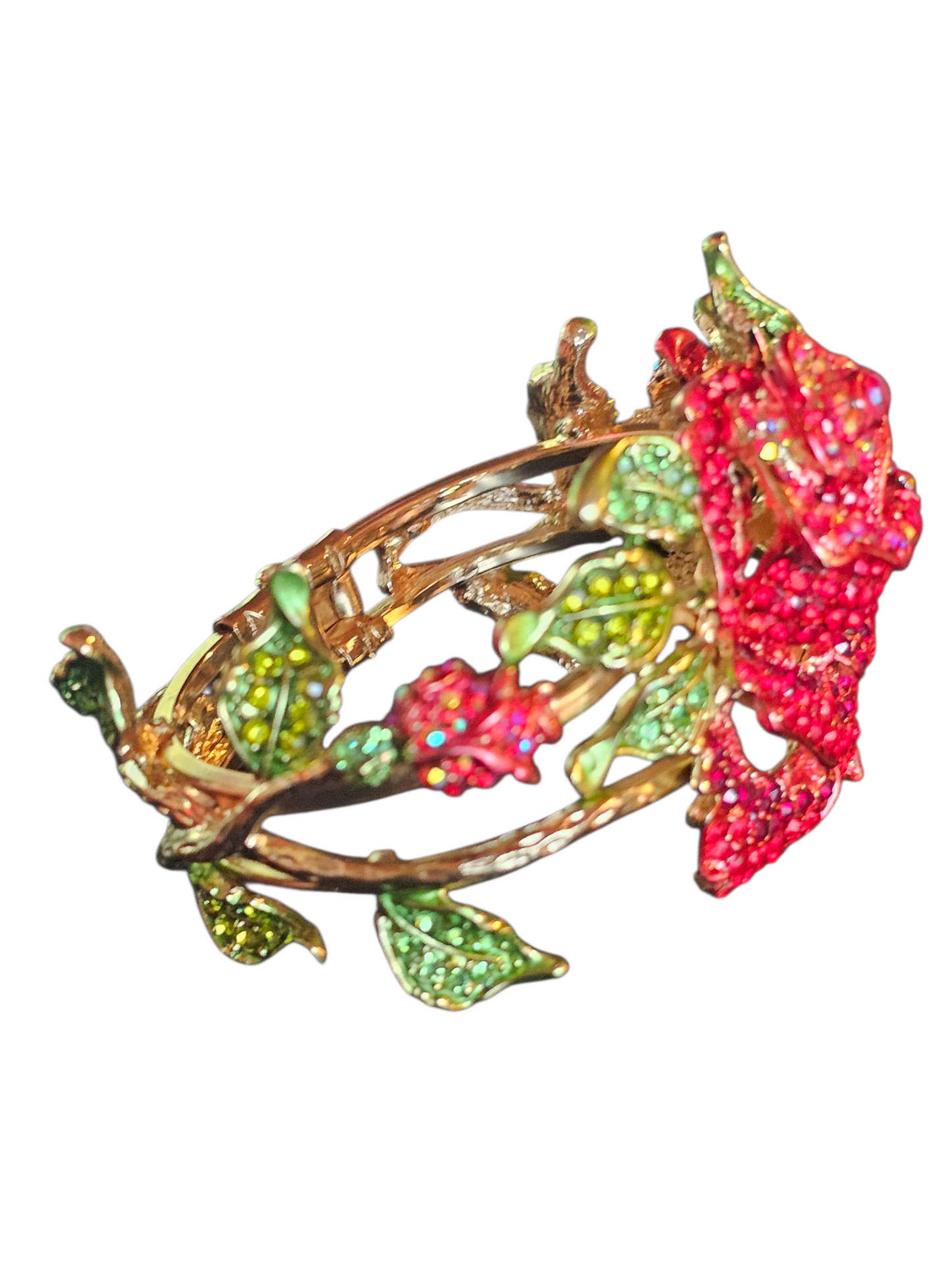 Gold Crystal Rose Cuff Bracelet