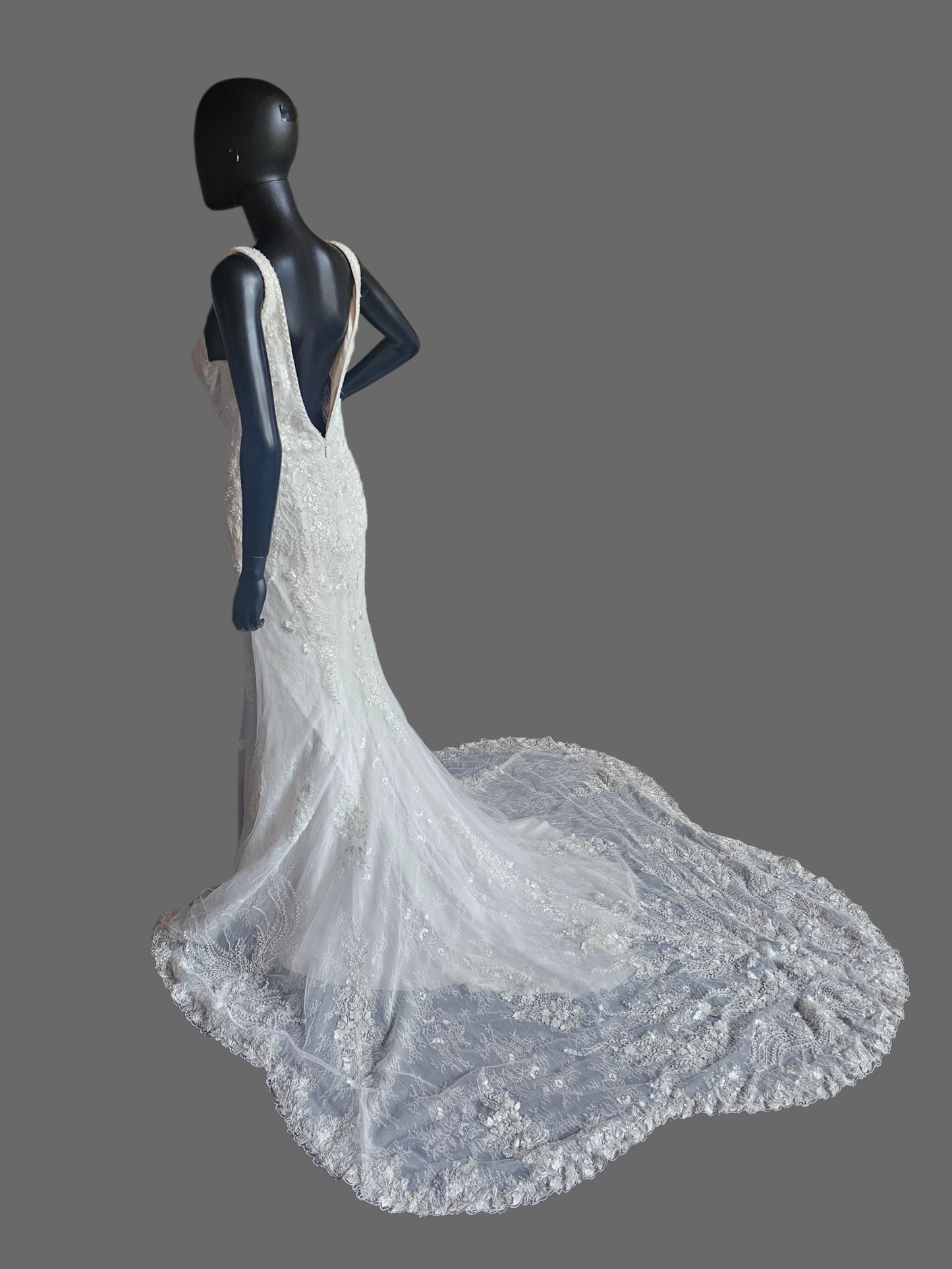 Lace/Pearl V-Neck Fitted Wedding Gown - Maggie Sottero