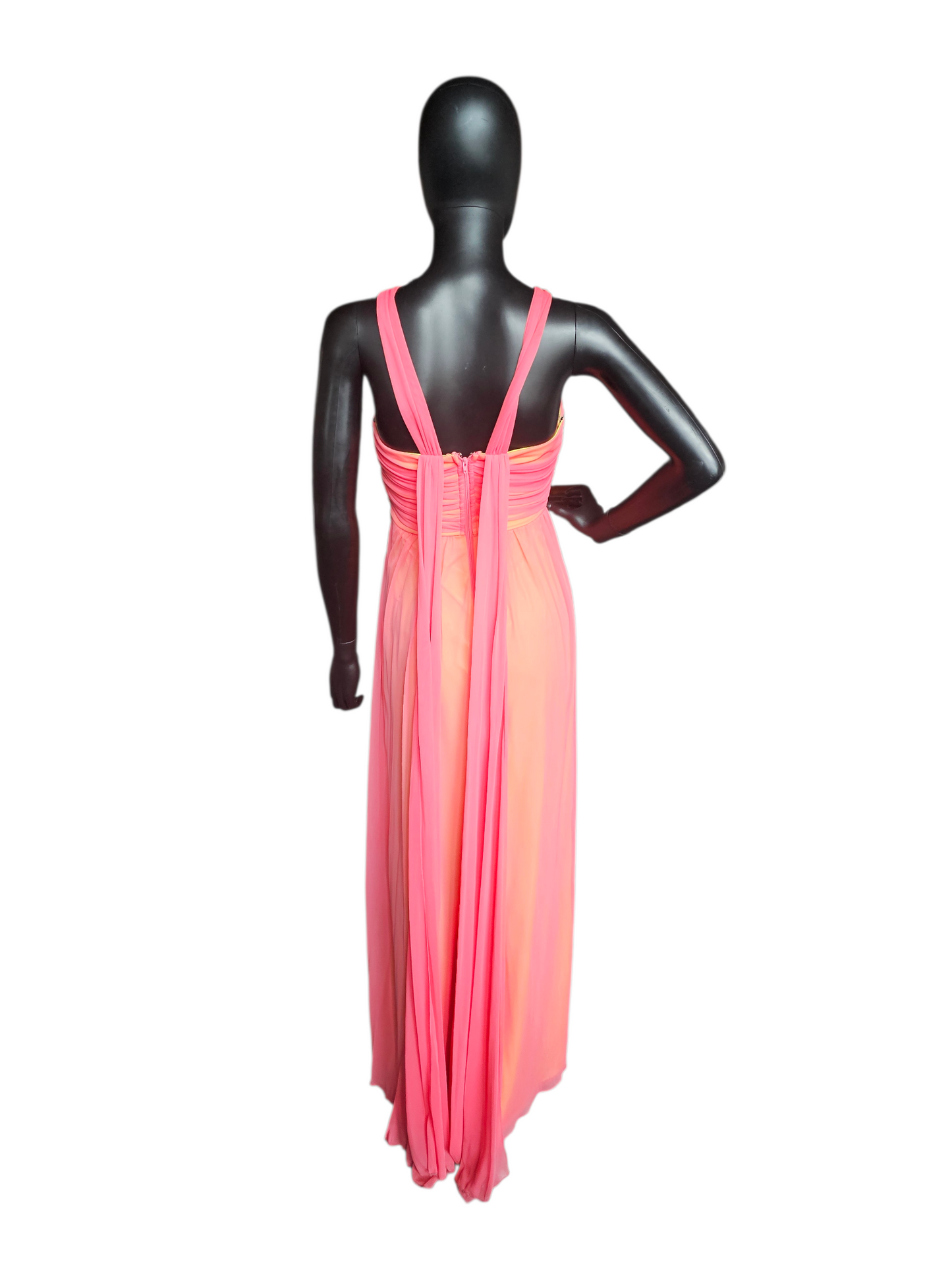 Coral/Yellow Crystal Halter Prom Dress