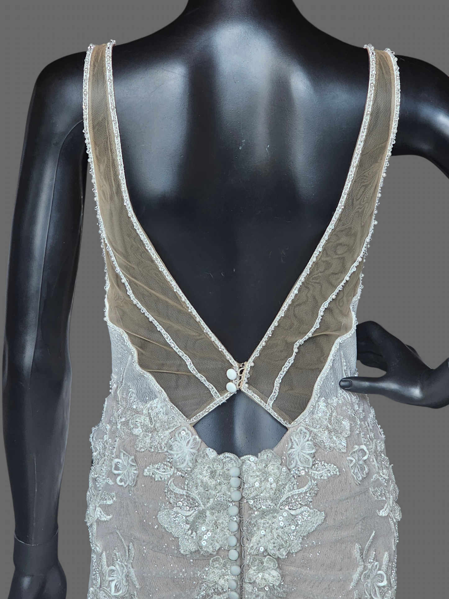 V-Neck Fit/Flare Floral Sparkle Wedding Gown - Martina Liana