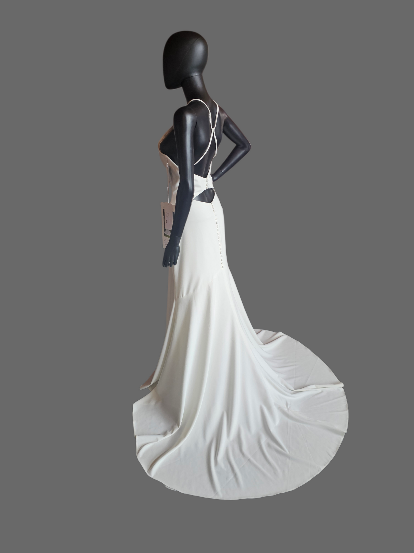 Ivory Stretch Crepe Halter Fit/Flare Minimalist Wedding Gown - Mori Lee