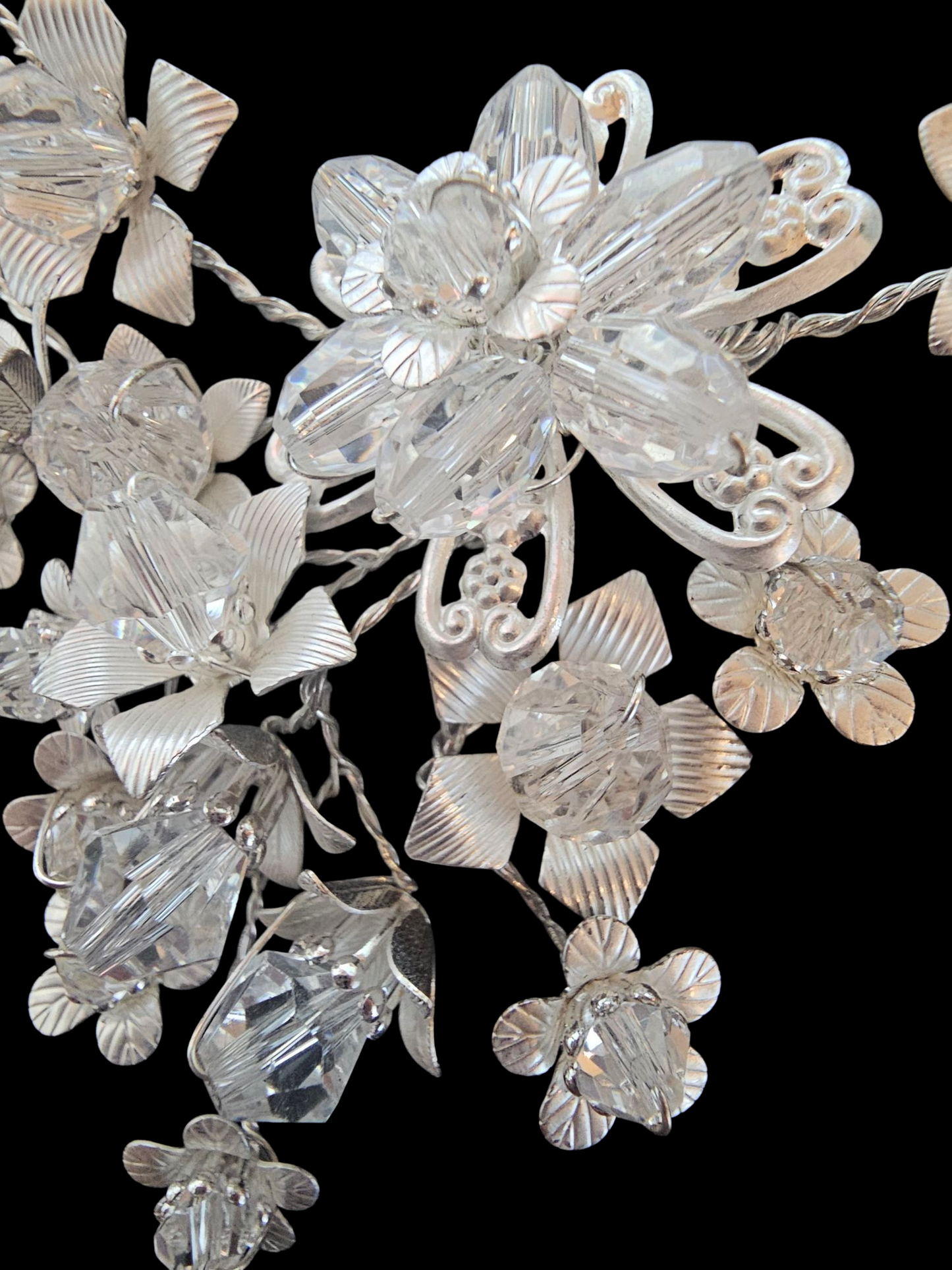 Silver/Swarovski Bead Woven Floral Necklace/Earring Set