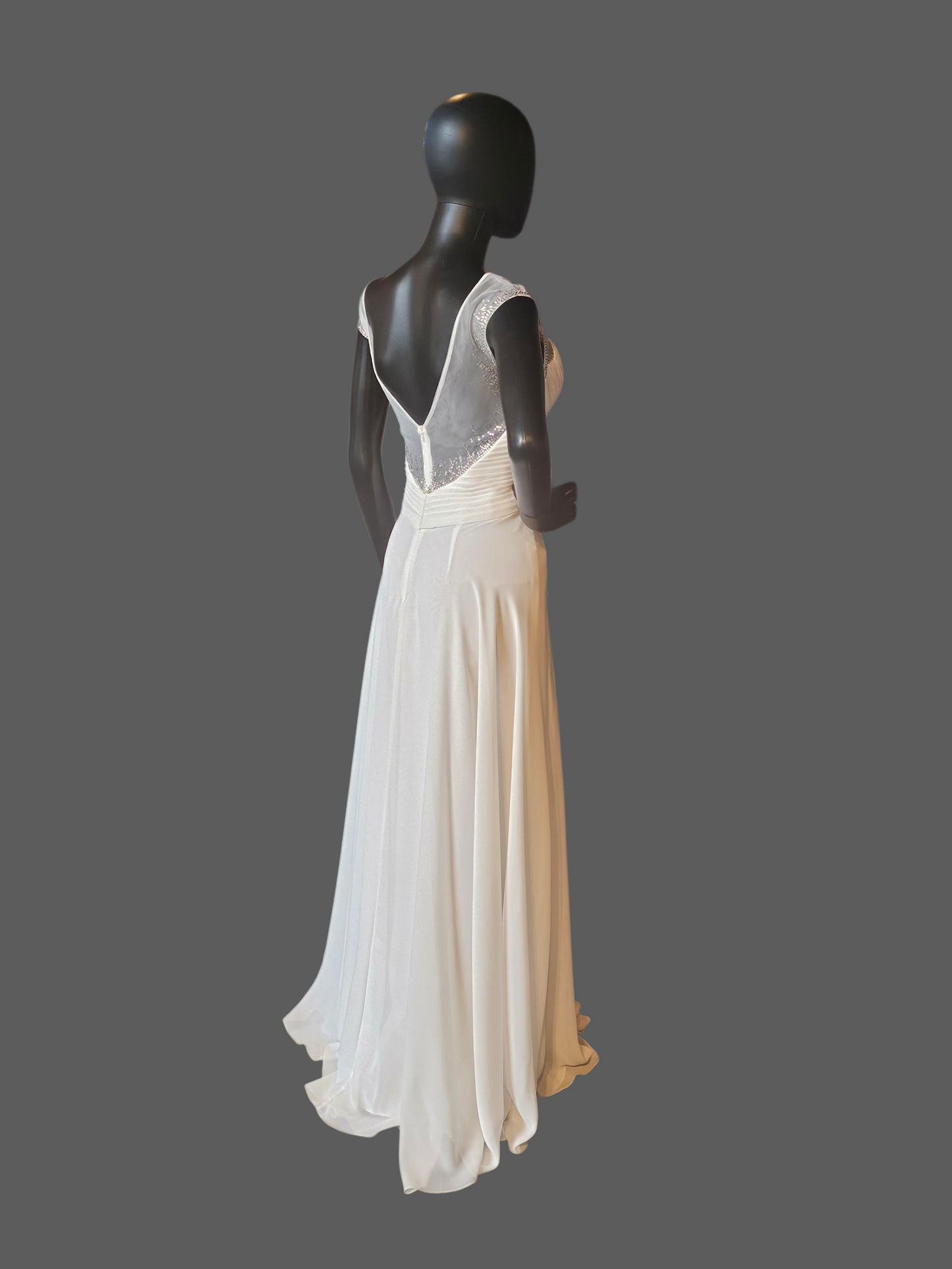 Ivory Chiffon Illusion Sparkle V-Neckline Wedding Gown - PC Marys