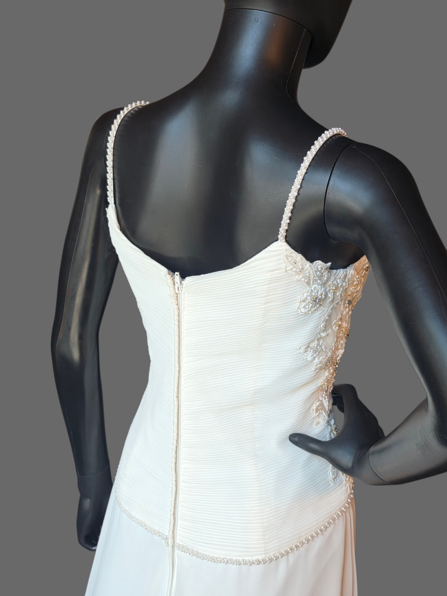 Ivory Sheath Chiffon Floral Embroidered Wedding Dress - Forever Yours