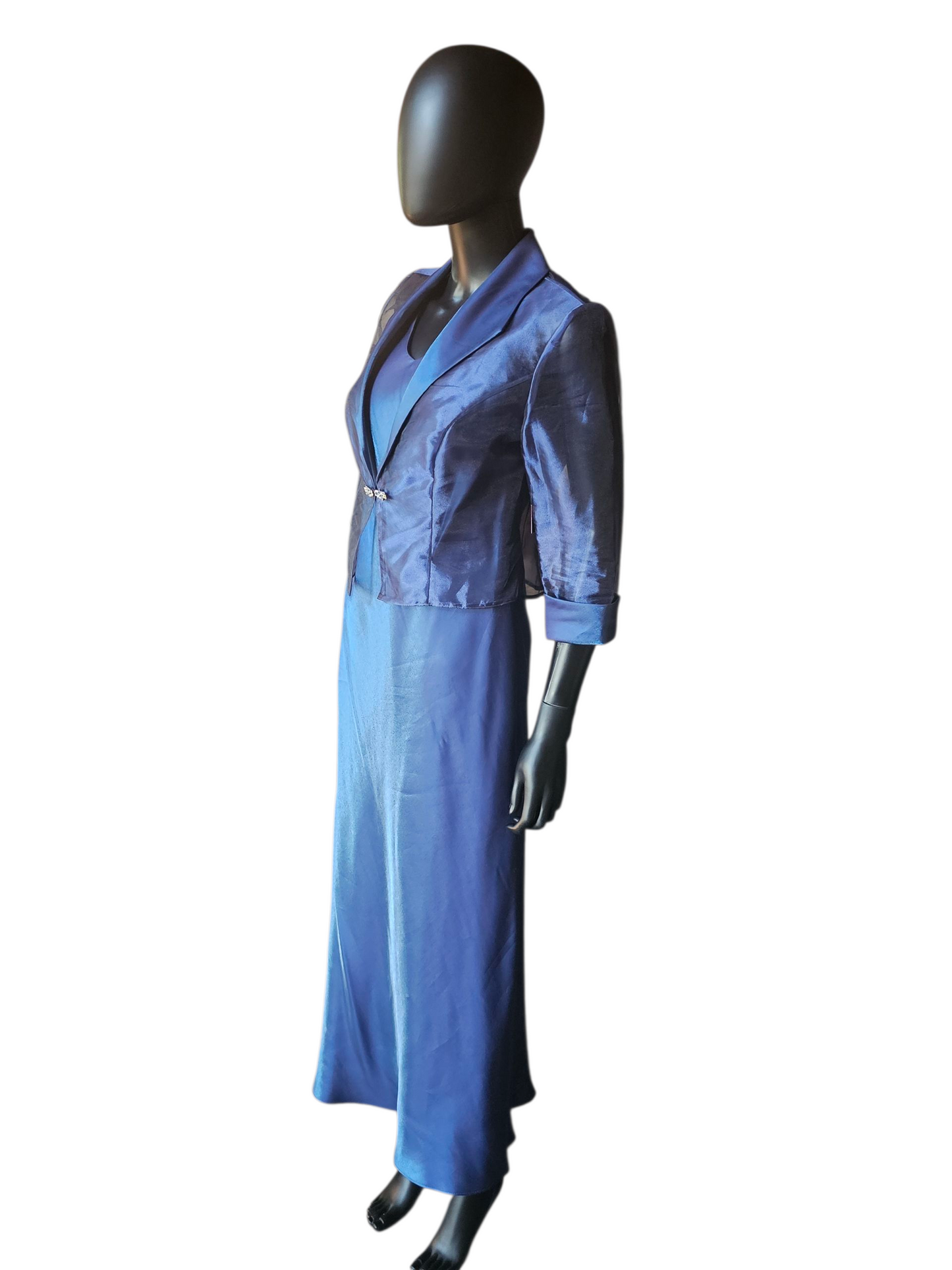 Iridescent Blue Sheath Formal Dress W/Jacket - Alex Evening - Petite