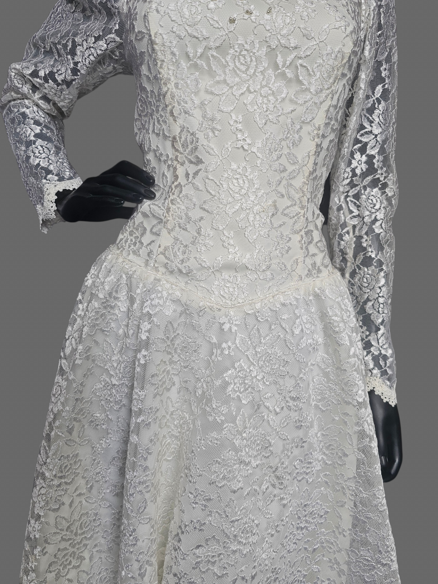 Vintage Long Sleeve Lace Tea Length Wedding Gown