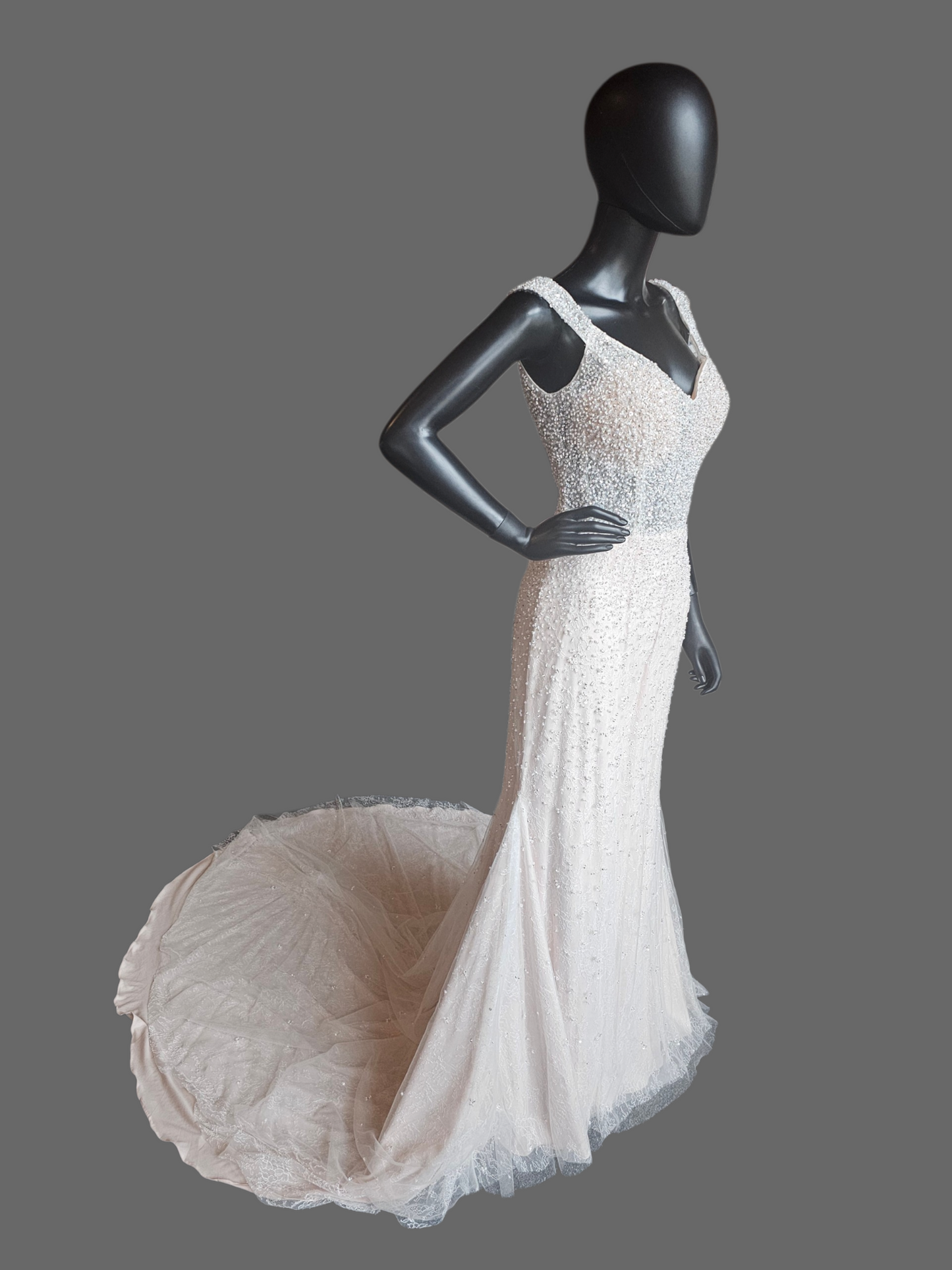 Blush V-Neck Pearl Fitted Wedding Gown - Mori Lee