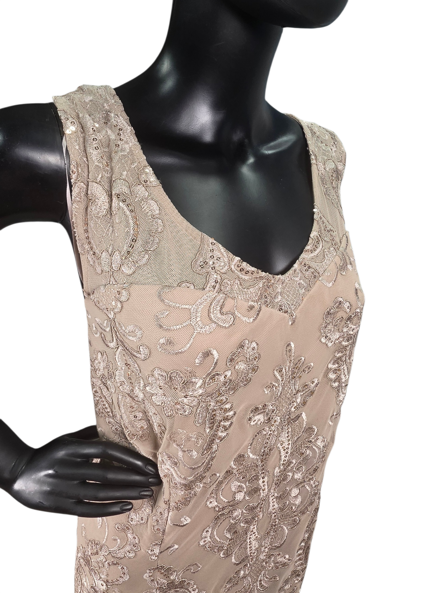 Champagne Knee Length W/Chiffon Jacket - R&M Richards