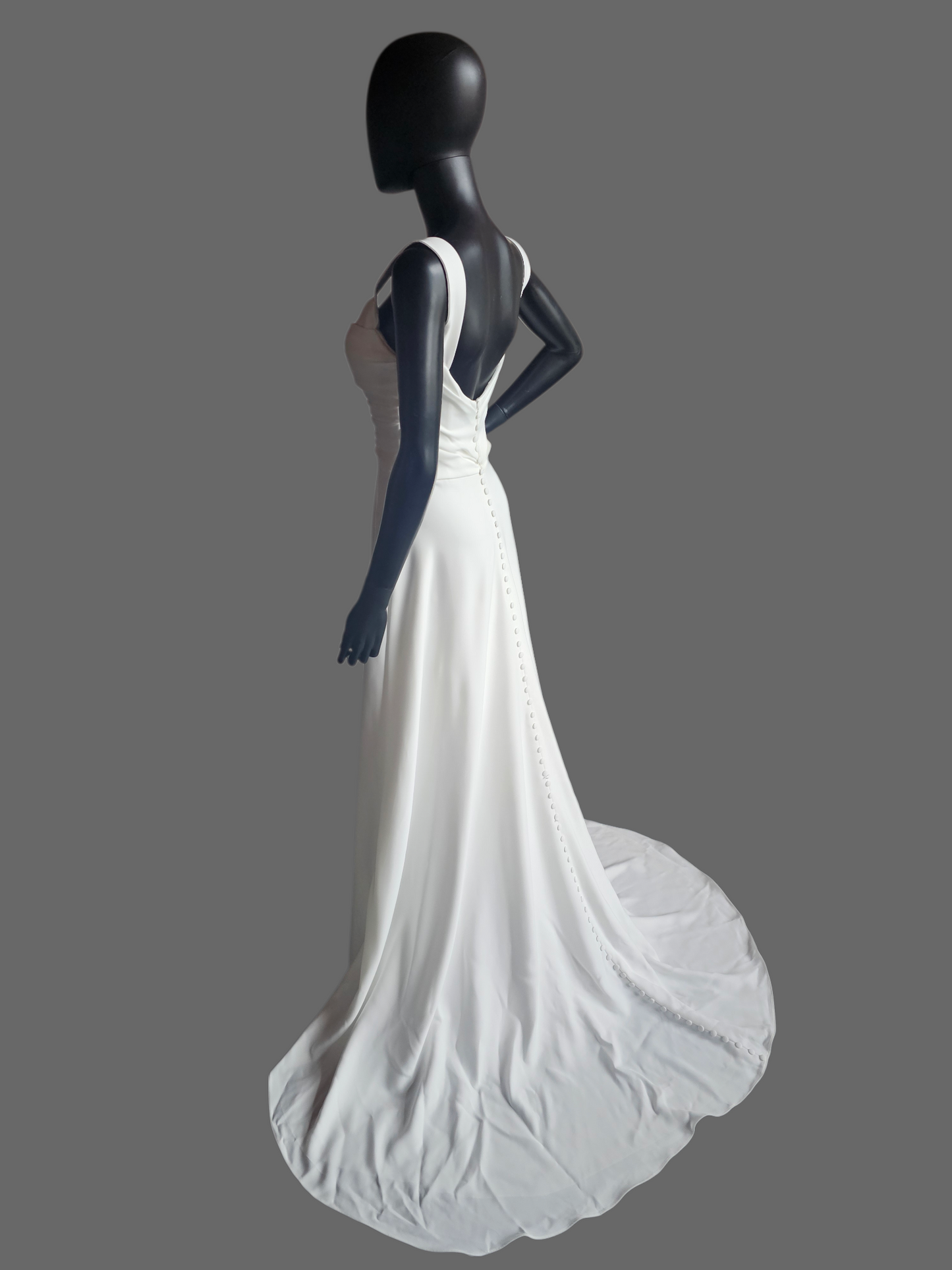 Minimalist Ivory Crepe Wide Strap A-Line Open Back Wedding Gown - Beloved