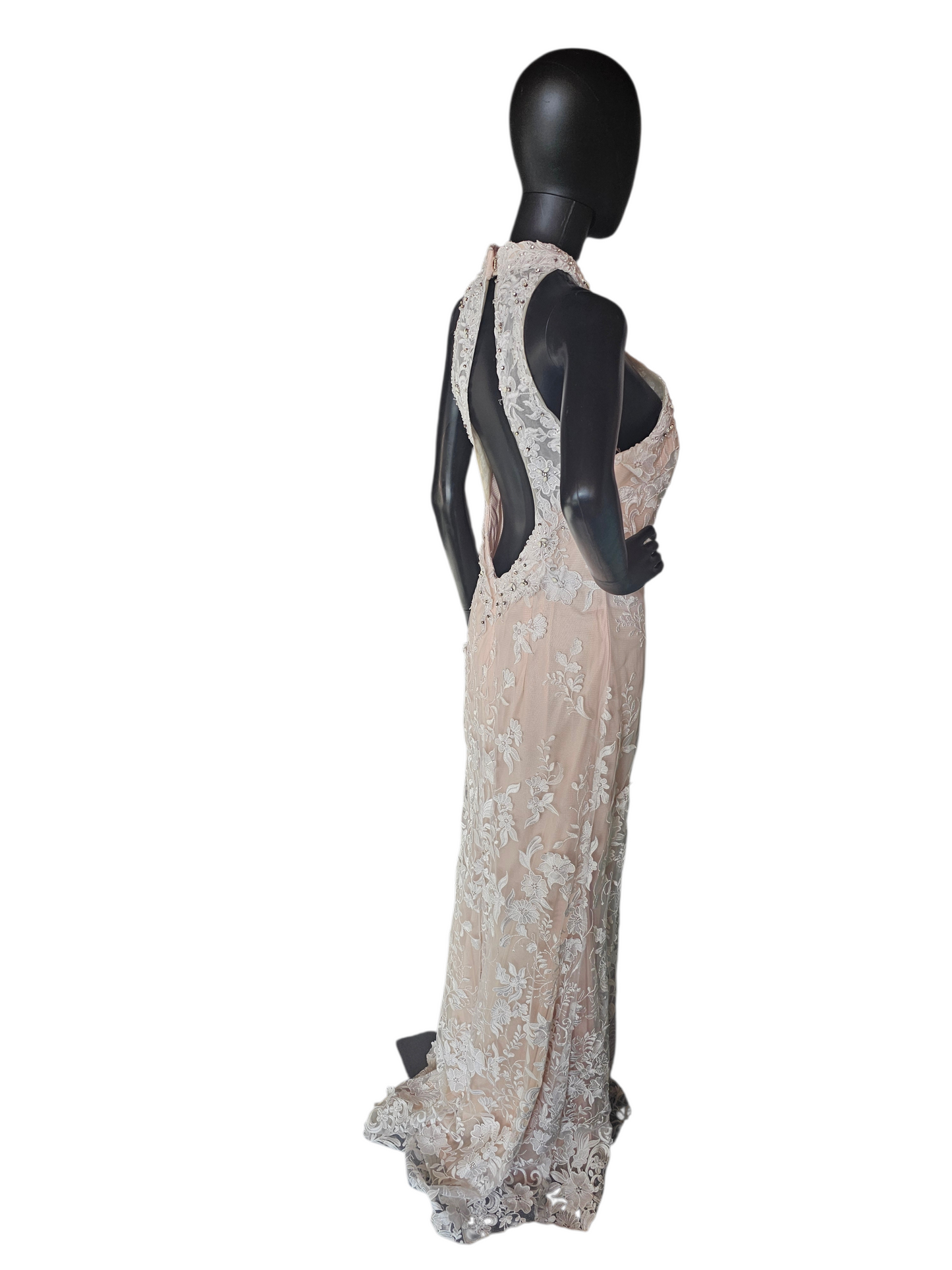 Rose/Ivory Lace Halter Fit/Flare Prom/Party Formal Dress - Mori Lee