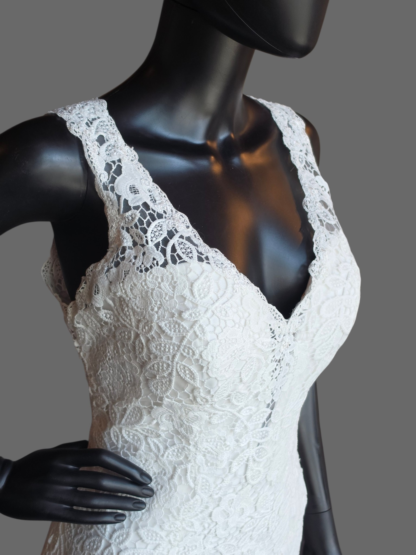 Lace Fit/Flare V-Neck Wedding Gown - Rebecca Ingram