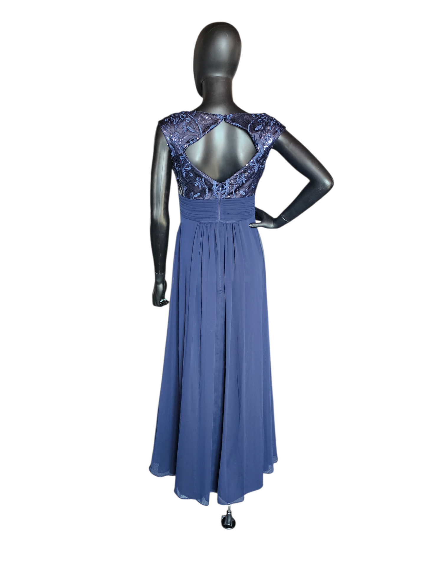 Navy High Neck Embroidered Maxi Formal Dress - Eliza J NWT