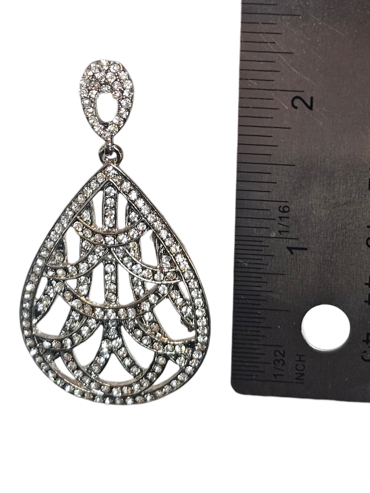 Silver/Crystal Large Teardrop Earring