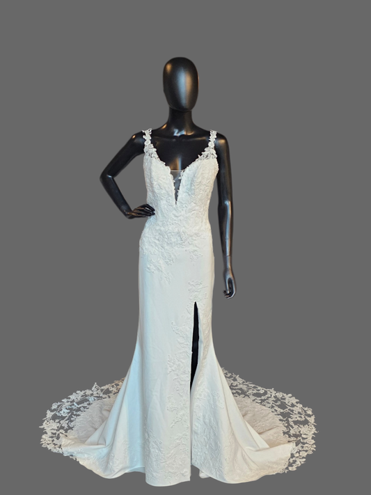 Lace Fit/Flare Slit V-Plunge Wedding Gown - Beloved