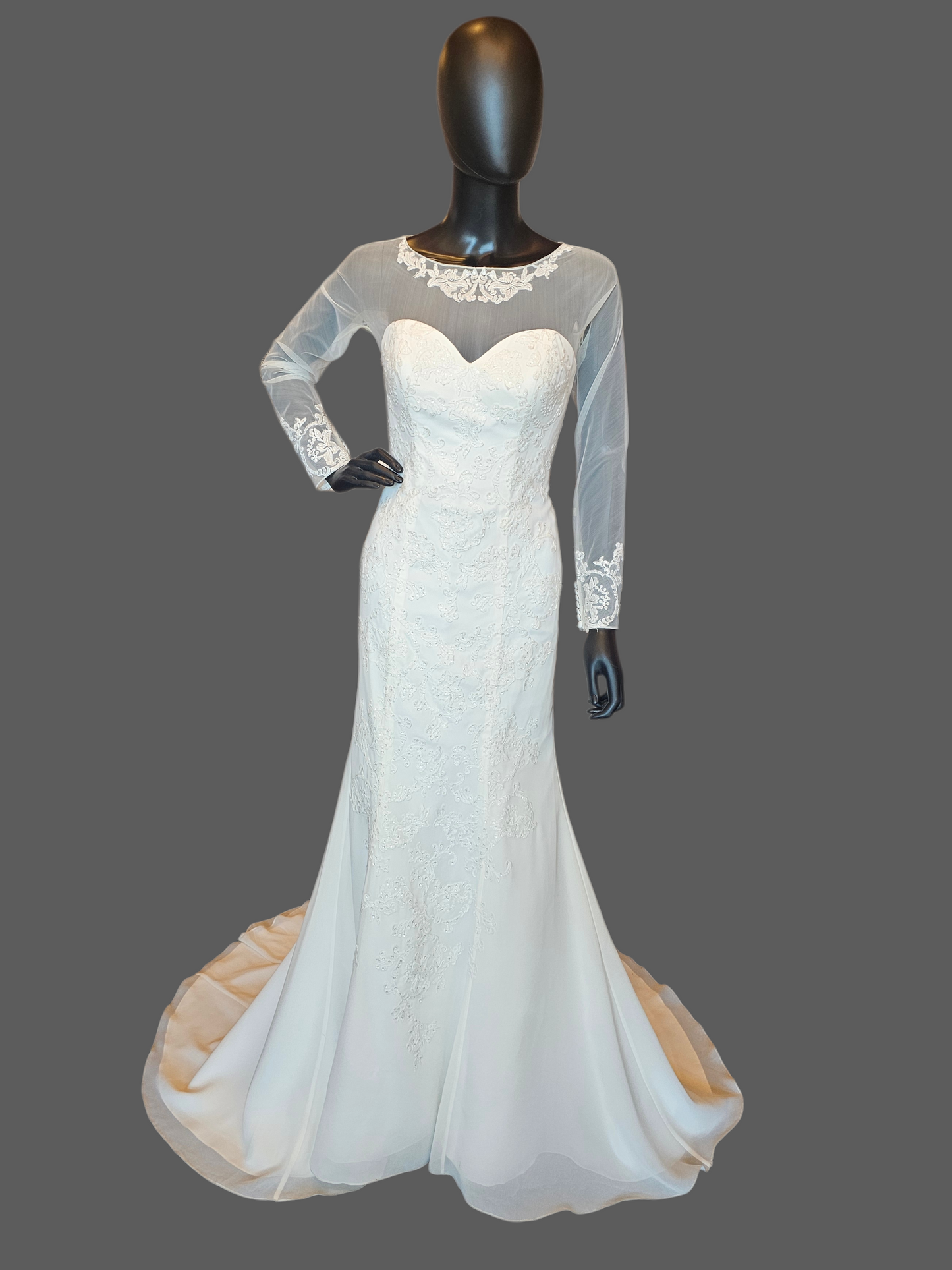 Ivory Fit/Flare Long Sleeve Wedding Gown - Davids Bridal NWT