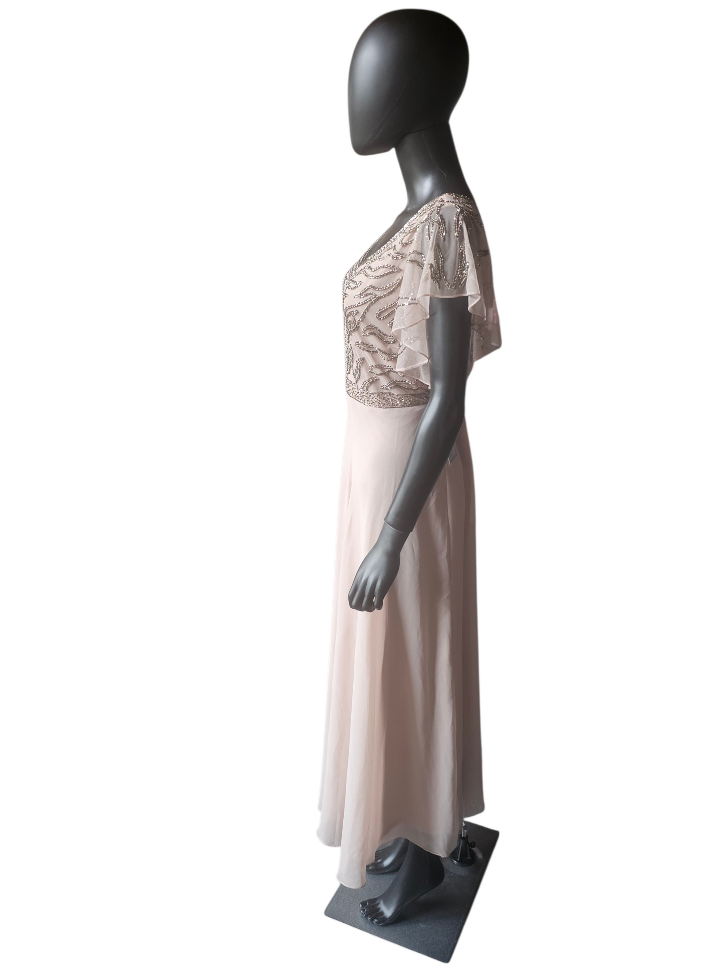 Soft Rose Flutter Sleeve Formal Dress - Jkara - Petite