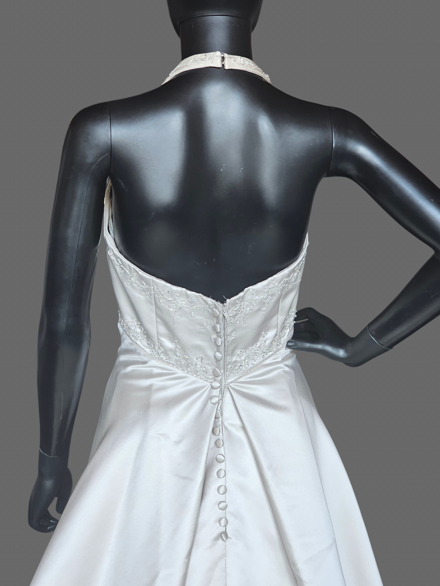 Oyster Satin Empire Square Neck Halter Wedding Gown