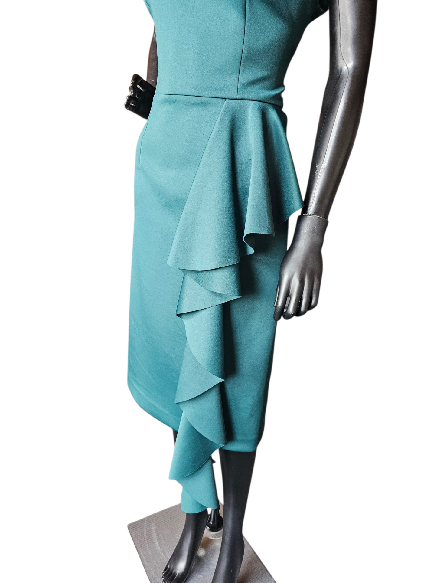 Green Neoprene Halter Side Flair Cocktail Dress - Eliza J