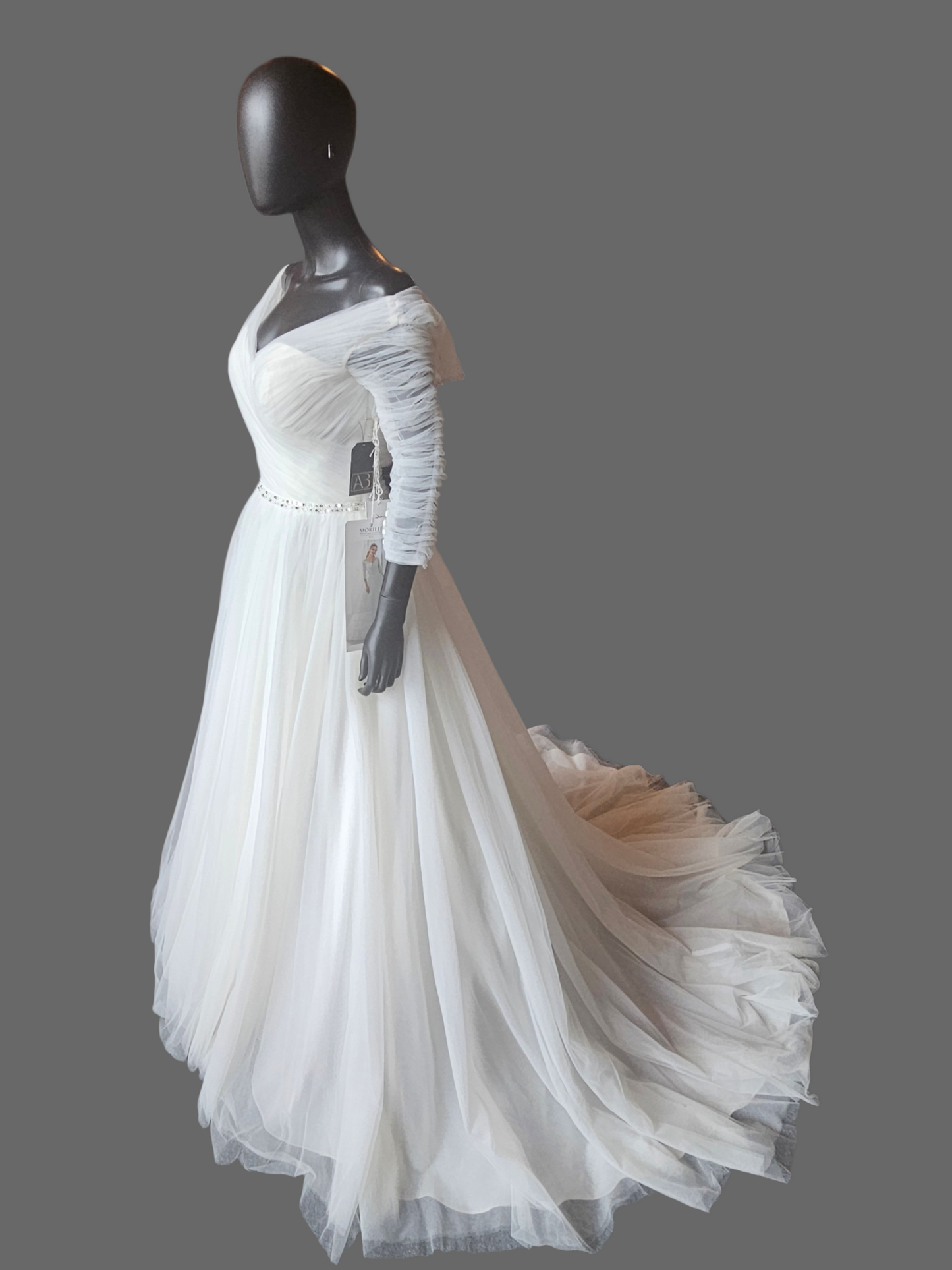 Tulle Wrap Sleeve Off Shoulder A-Line Wedding Gown - Mori Lee