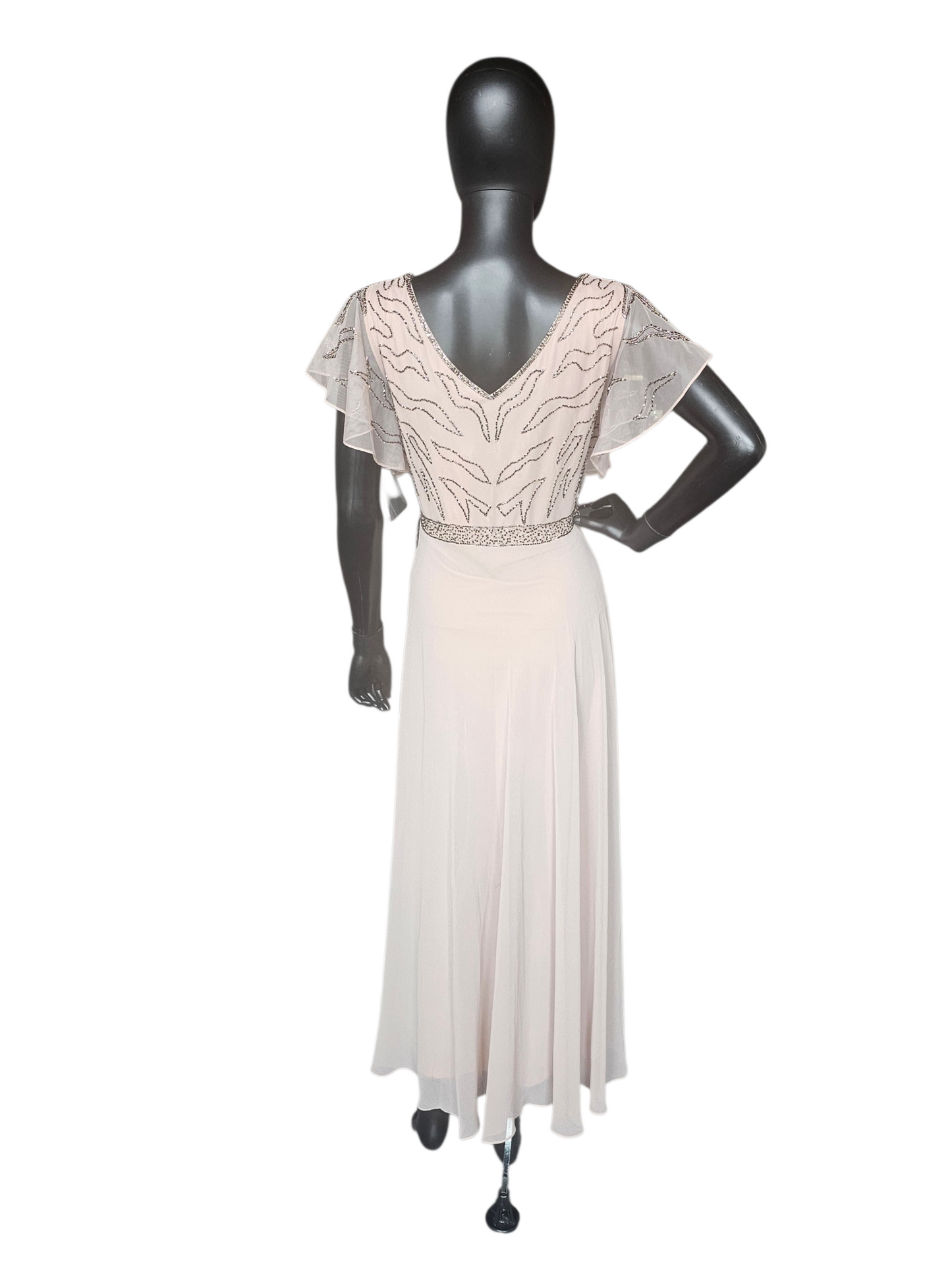 Soft Rose Flutter Sleeve Formal Dress - Jkara - Petite