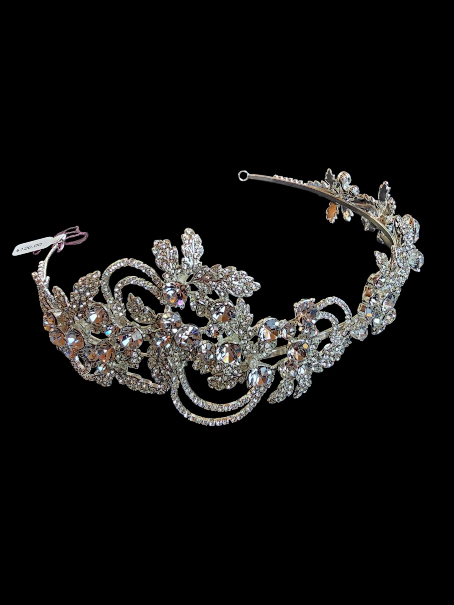 Large Silver Rhinestone/Crystal Asymetrical Filigree Bridal Headband