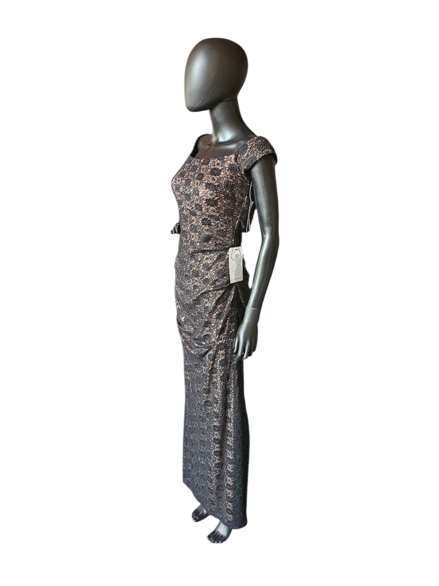 Black Lace Cap Sleeve Fitted Formal Gown NWT - Alex Evenings