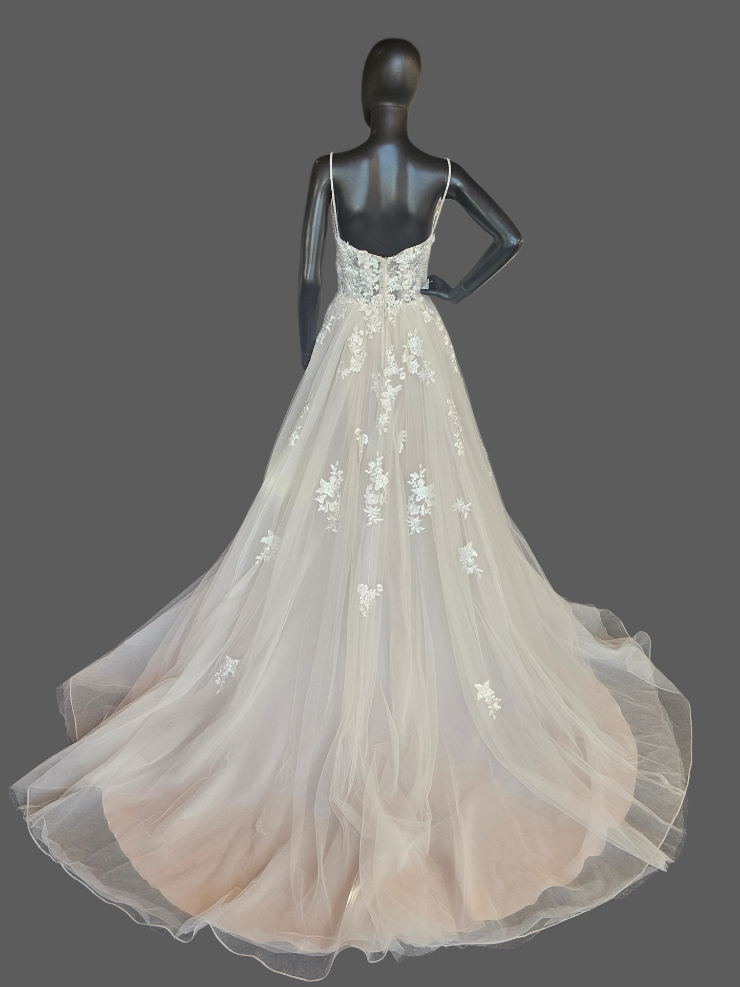 Ivory/Champagne 3D Floral Full Skirt Boho Lace Illusion Bodice Wedding Gown - Beloved