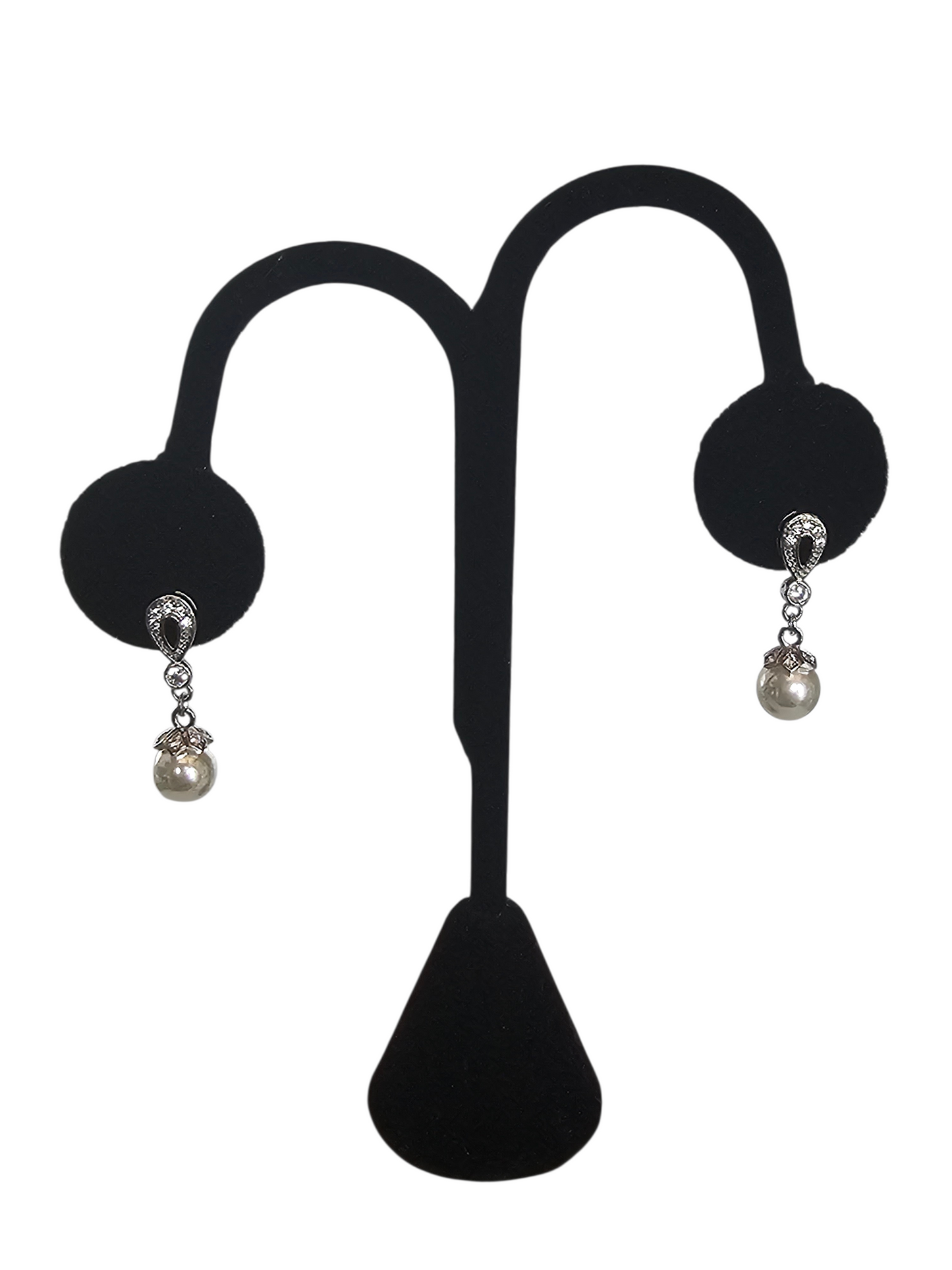 Small Silver Cubic Zirconia Pearl Drop Earring - Mariell