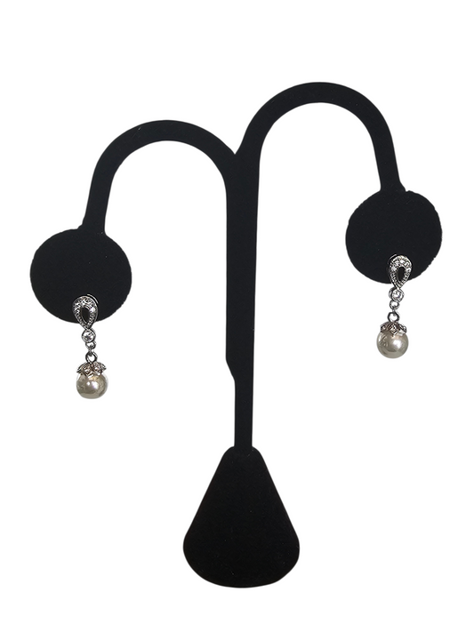 Small Silver Cubic Zirconia Pearl Drop Earring - Mariell