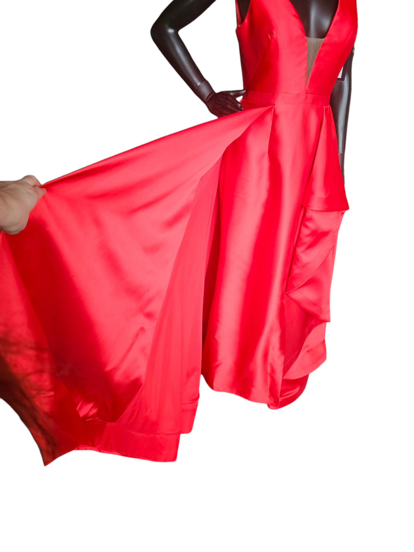 Red Mikado A-Line Plunge V-Neck Formal Dress - Sherri Hill