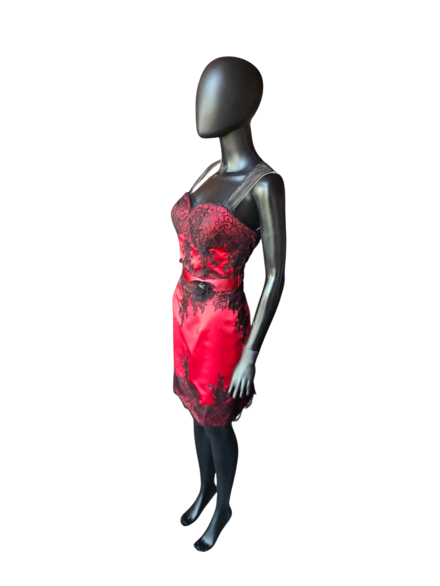 Red Satin/Black Lace Party/Cocktail Dress NWOT - Da Vinci