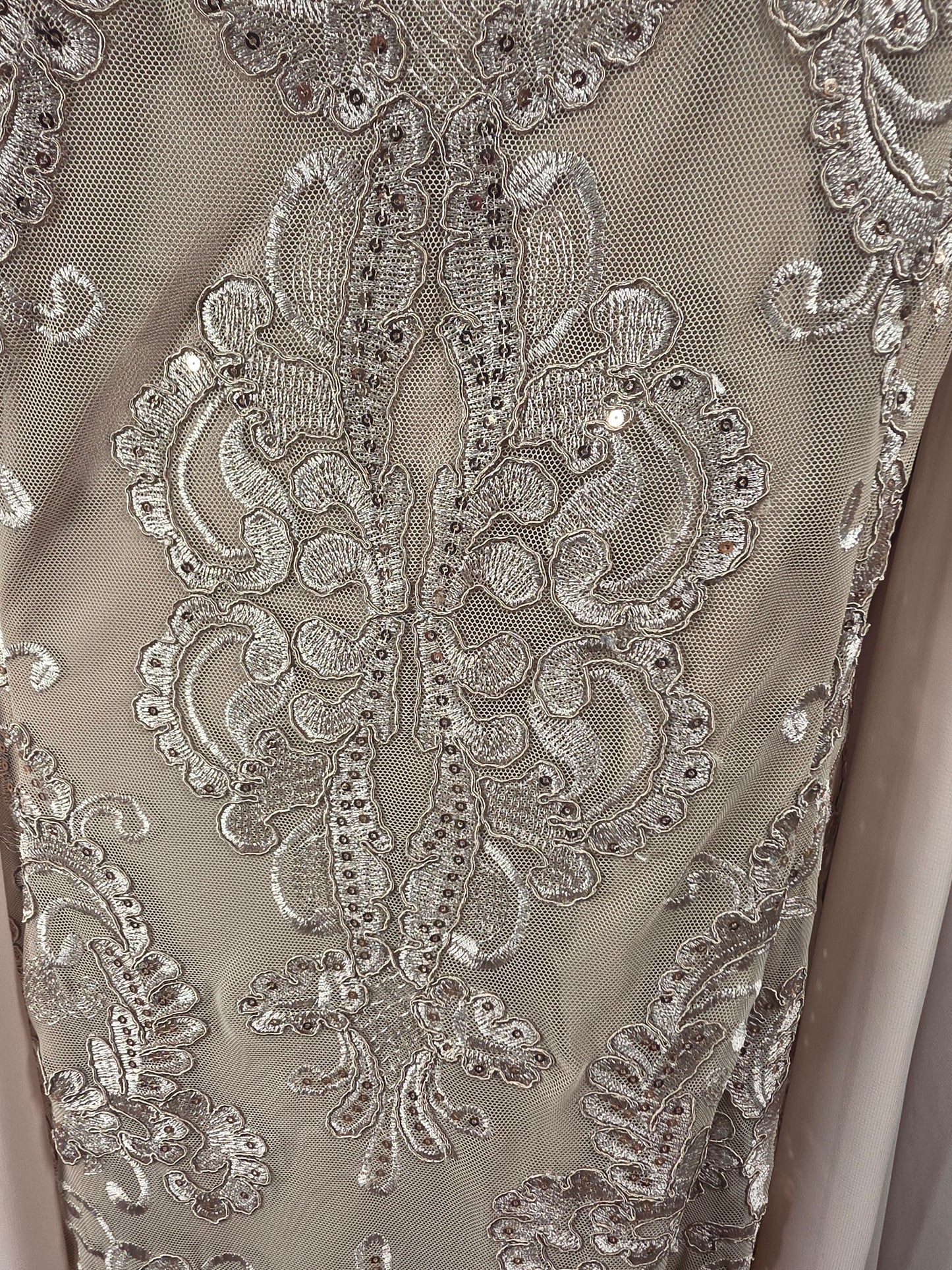 Champagne Knee Length W/Chiffon Jacket - R&M Richards