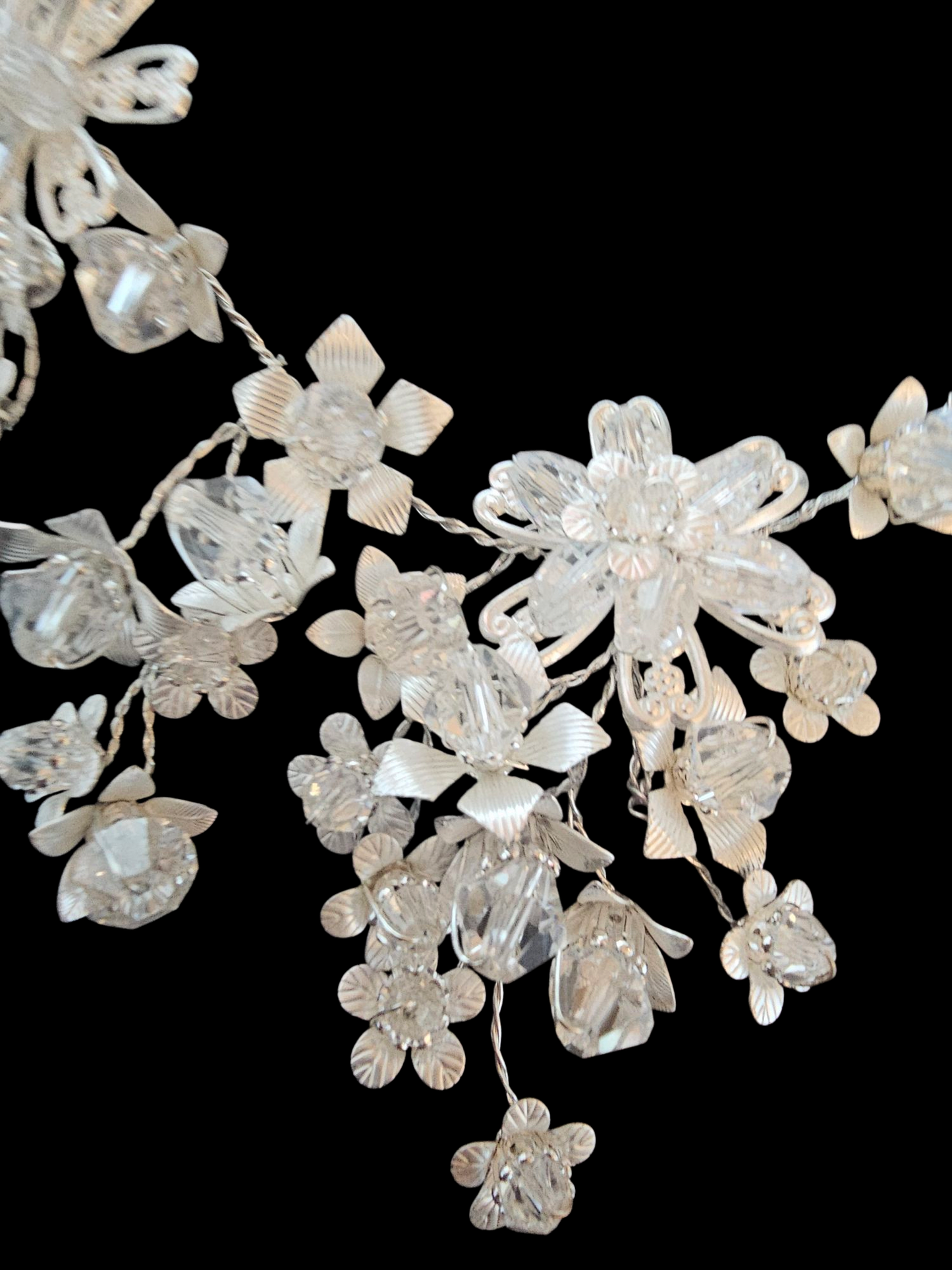 Silver/Swarovski Bead Woven Floral Necklace/Earring Set
