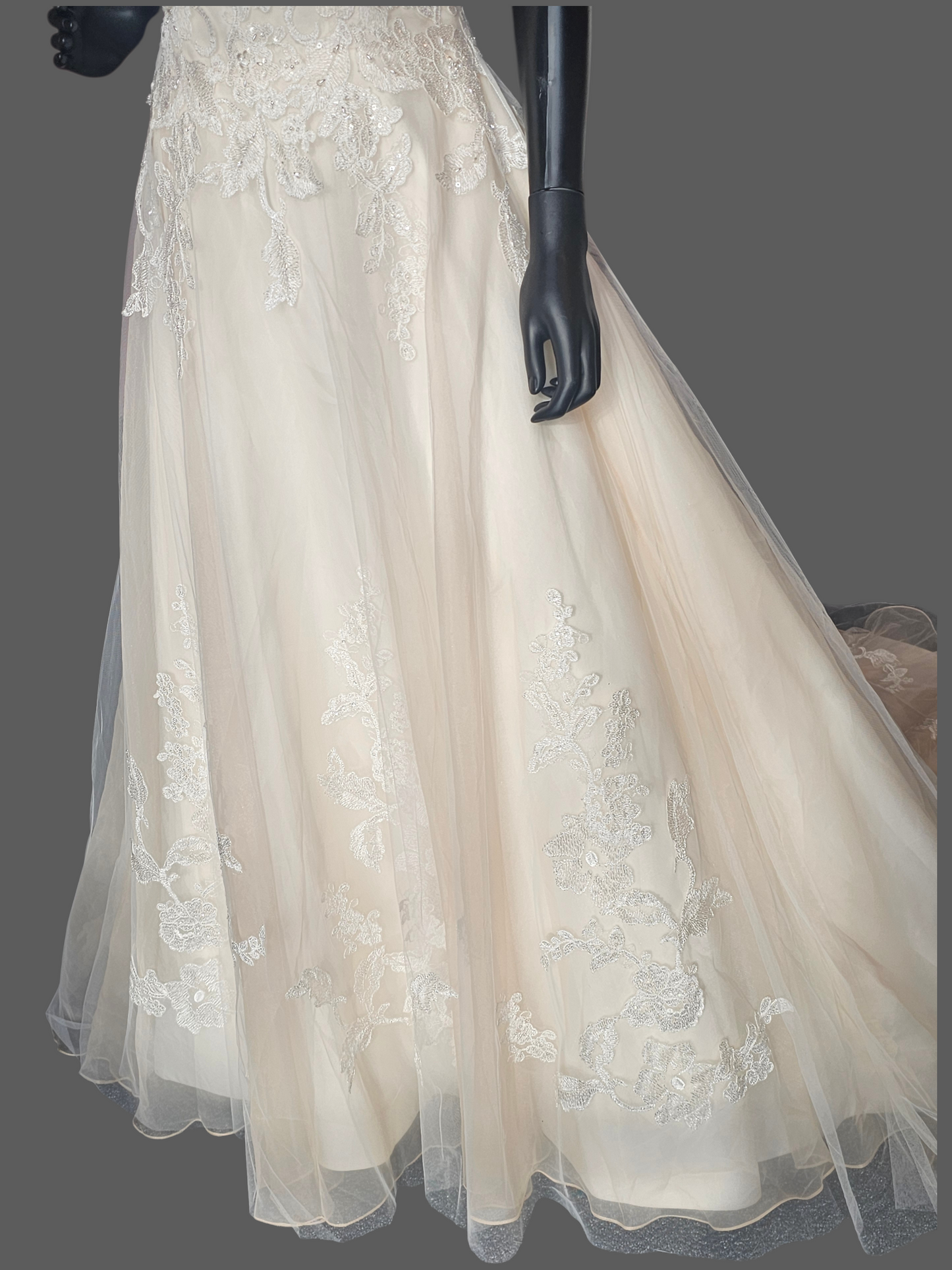 Champagne A-Line Cap Sleeve Floral Embroidered Wedding Gown - Bliss