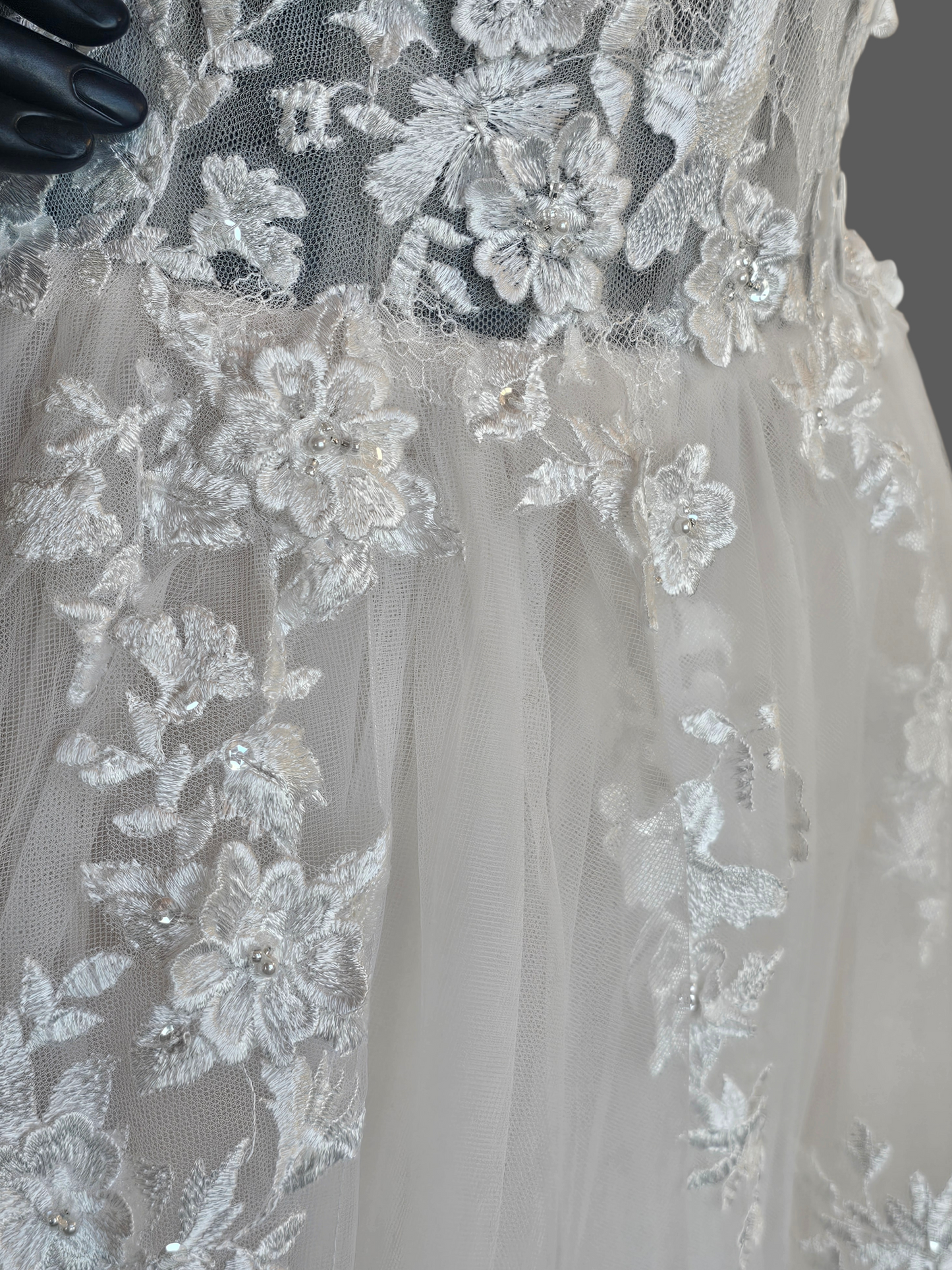 Ivory/Champagne 3D Floral Full Skirt Boho Lace Illusion Bodice Wedding Gown - Beloved