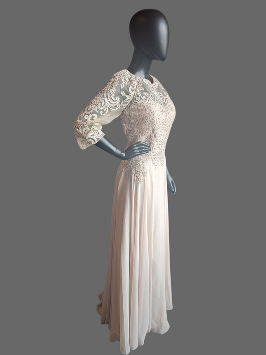 Champ/Gold 3/4 Sleeve Formal Dress - MGNY