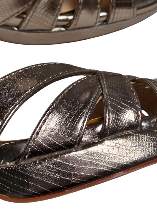Rose Gold Aligator Print Strappy Platform Sandal - Paradox London