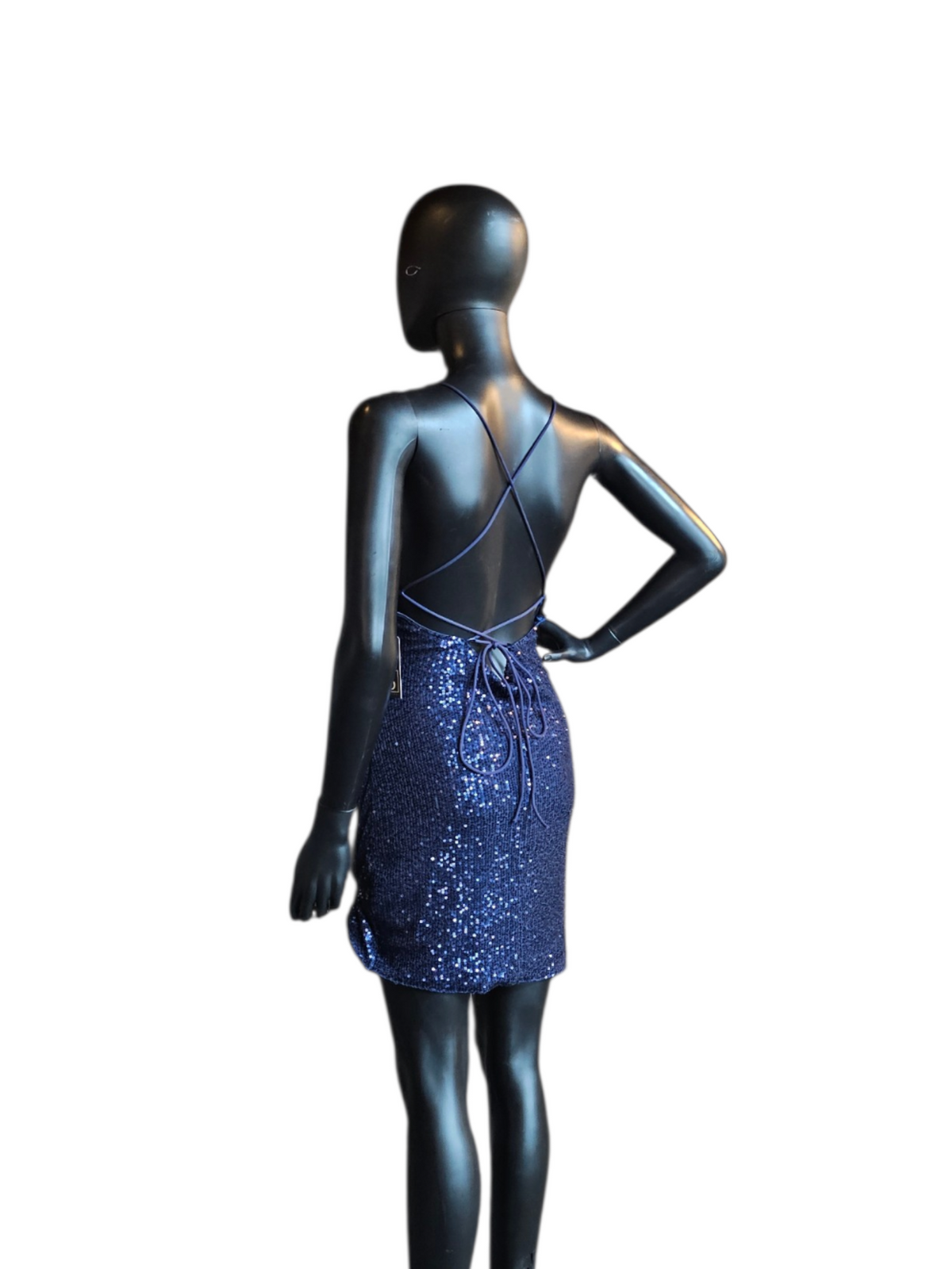 Navy Sequin Bodycon Open Back Homecoming Dress