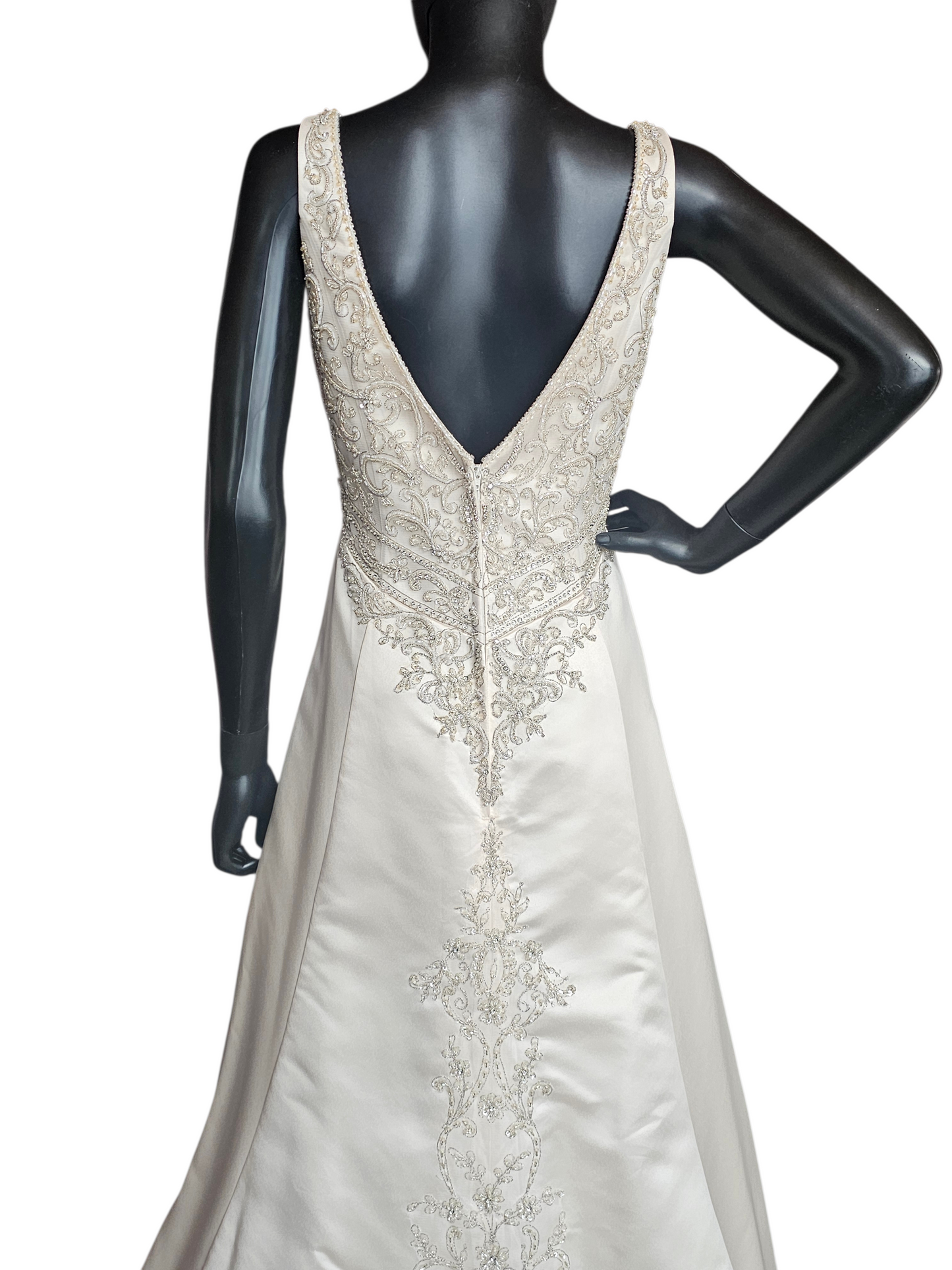 Champagne Empire Satin V-Neck Wedding Gown - Casablanca