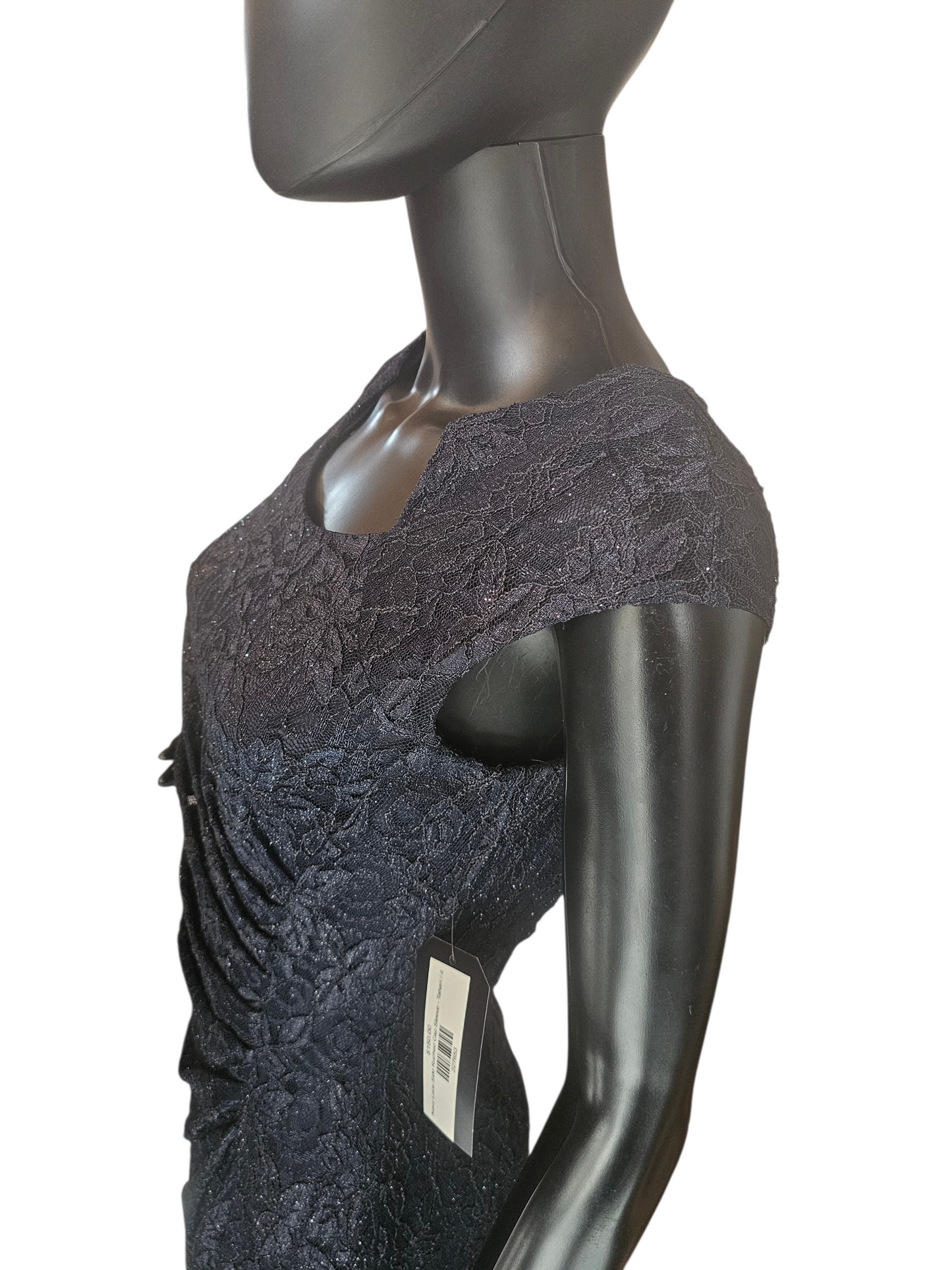 Navy Lace Side Ruched Cap Sleeve Maxi Formal Dress - Tahari