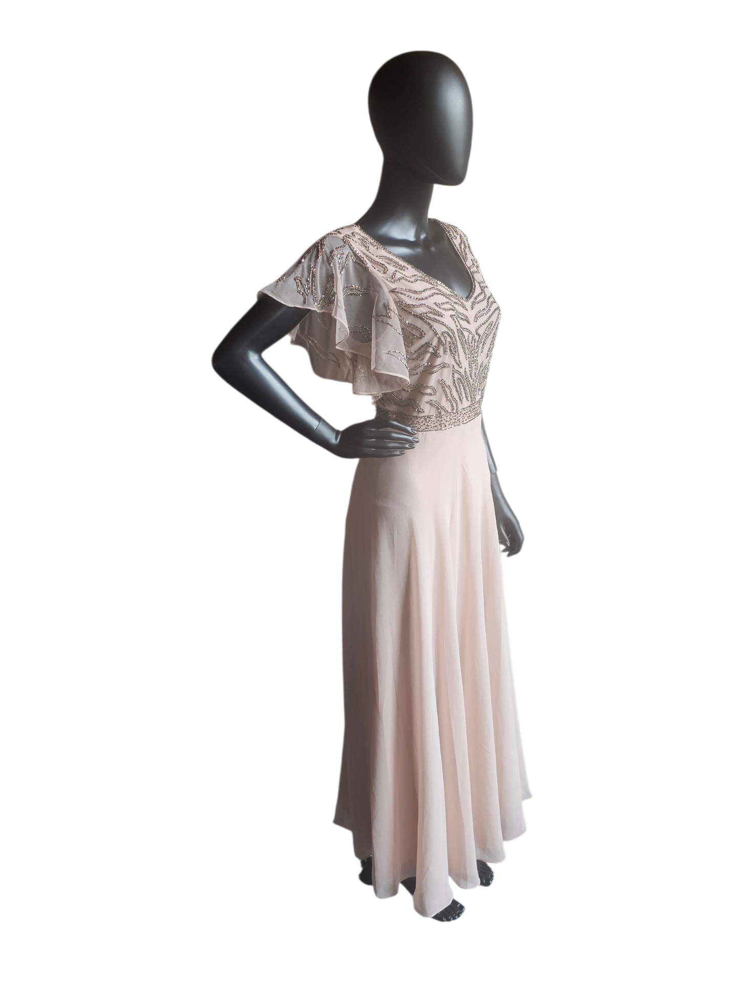 Soft Rose Flutter Sleeve Formal Dress - Jkara - Petite