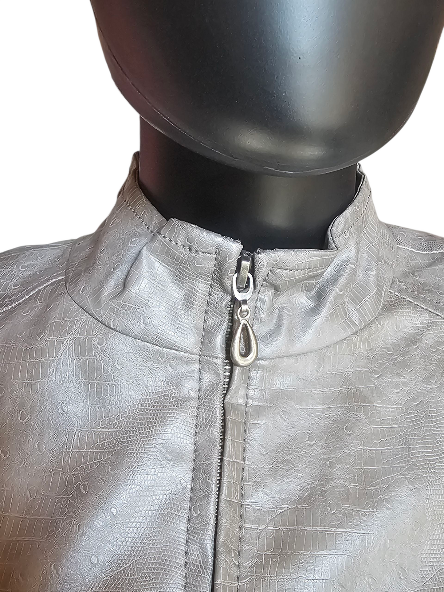 Grey Pleather High Collar Alligator Print Jacket NWT - Erin London