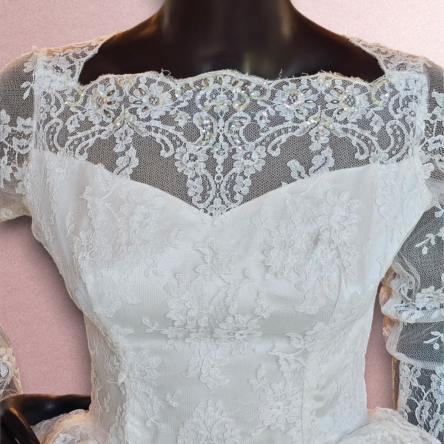 Vintage Lace/Tulle Illusion Wedding Gown