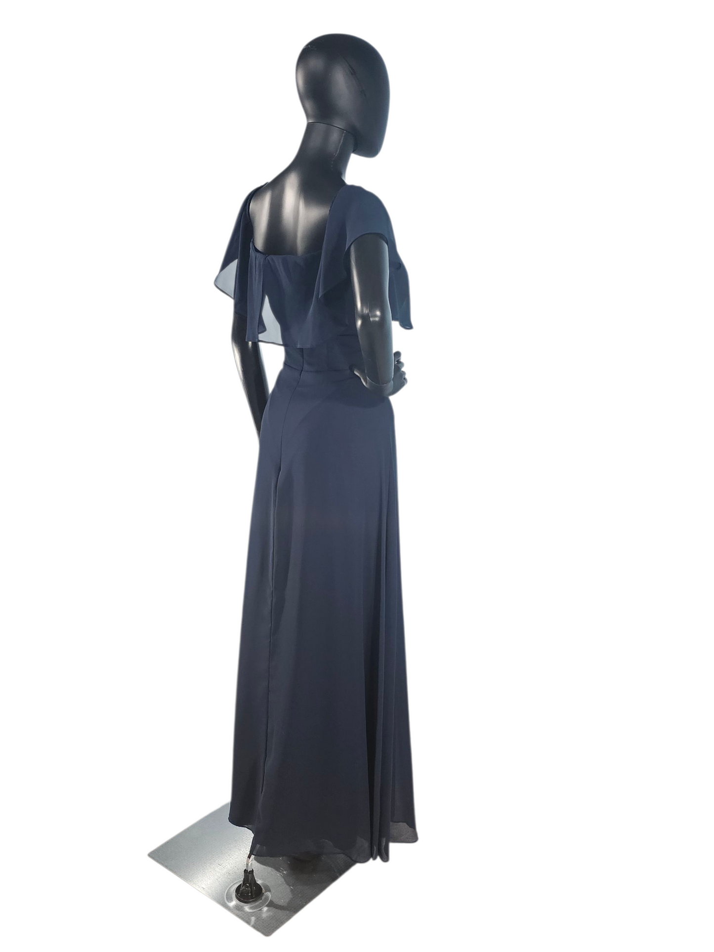 Navy Chiffon Flutter Sleeve Formal Dress - Bill Levkoff