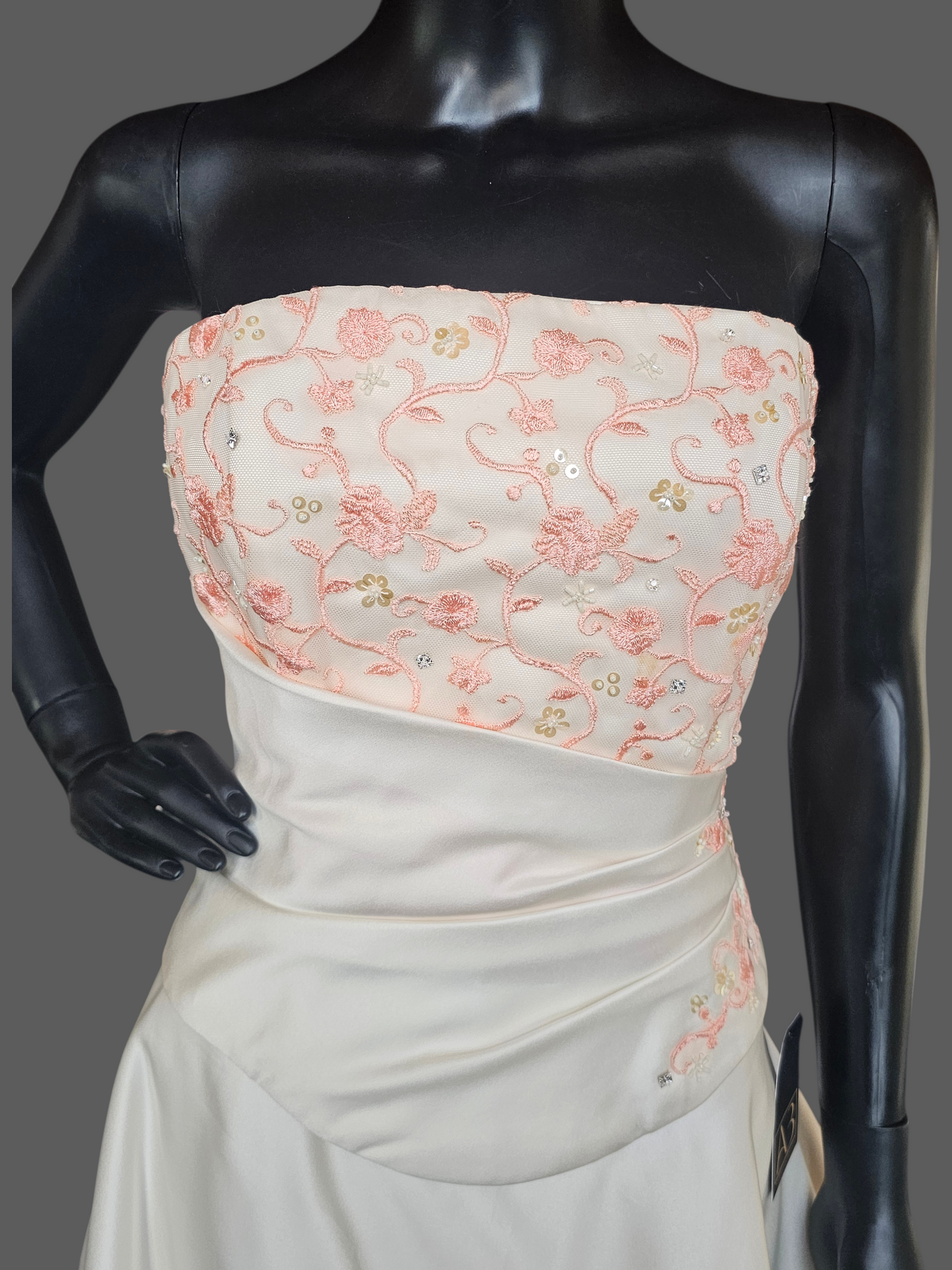 Ivory/Coral Pink Embroidered Strapless 2-Piece Wedding Gown