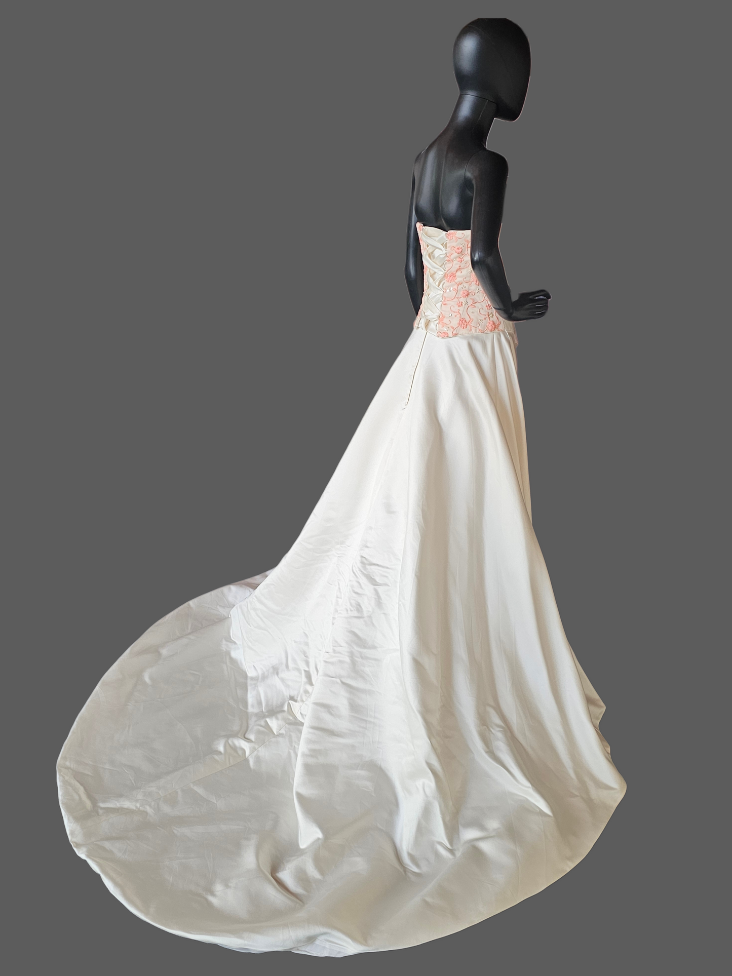 Ivory/Coral Pink Embroidered Strapless 2-Piece Wedding Gown